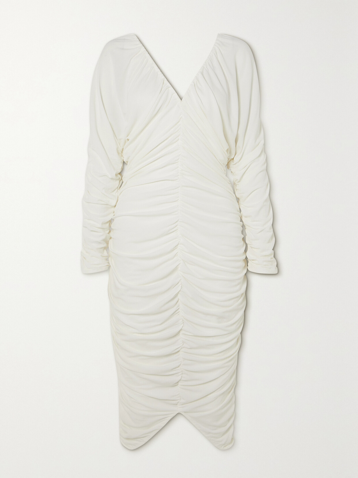 Interior Beatrice Ruched Stretch-jersey Midi Dress In Ivory