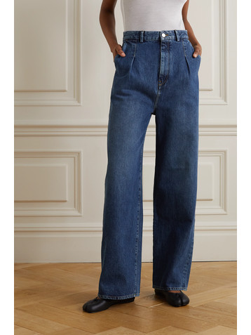 LOULOU DE SAISON + NET SUSTAIN Attu pleated organic high-rise wide-leg organic jeans