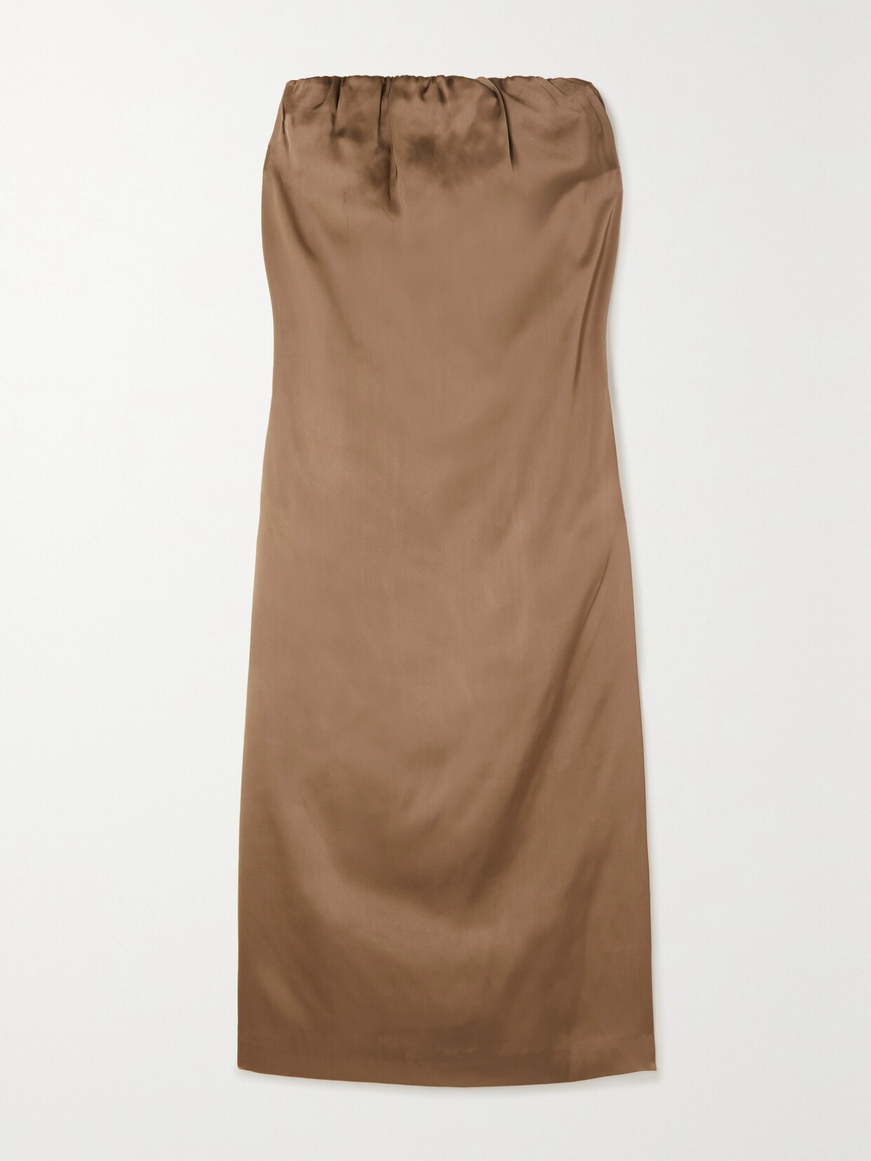 LOULOU STUDIO + Net Sustain Siple Strapless Gathered Satin Midi Dress - Brown