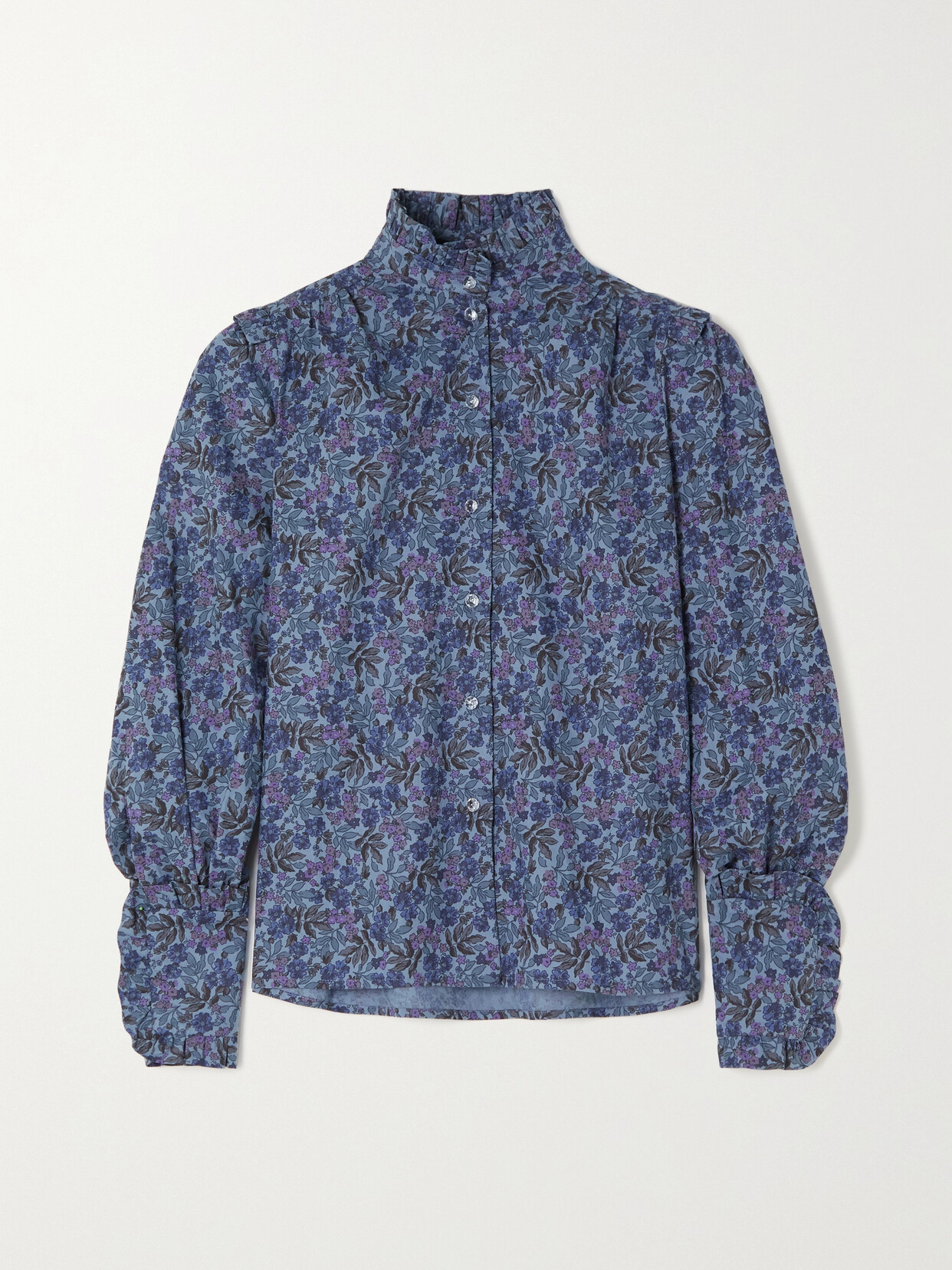 Anna Mason - Deneuve Ruffled Floral-print Cotton Blouse - Blue