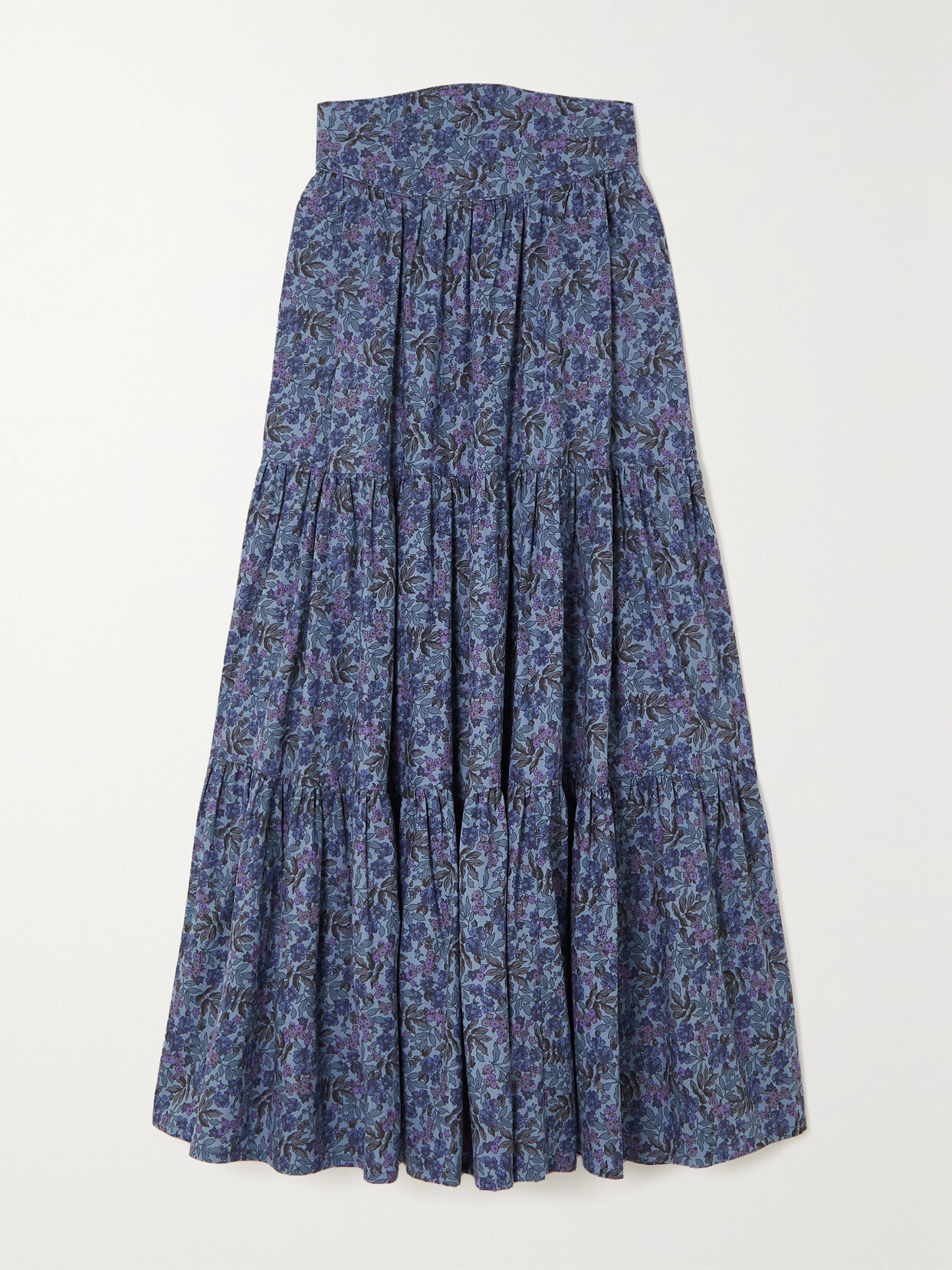 Anna Mason - Tati Tiered Floral-print Cotton-poplin Maxi Skirt - Blue