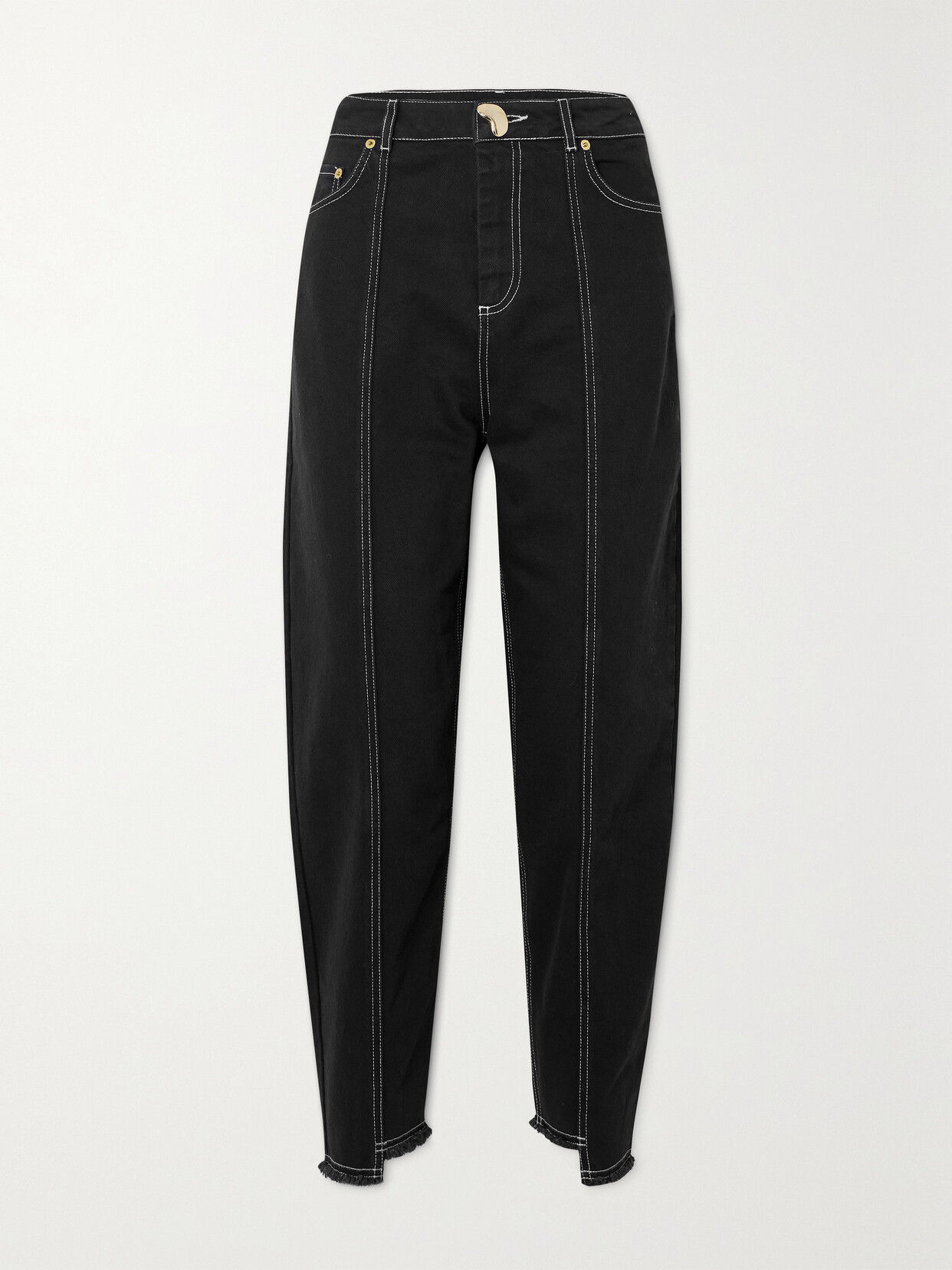 Mother of Pearl - Topstitched Frayed High-rise Tapered Jeans - Black