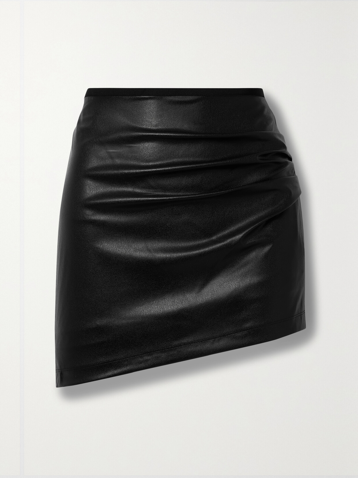 Helmut Lang - Asymmetric Ruched Faux Leather Mini Skirt - Black