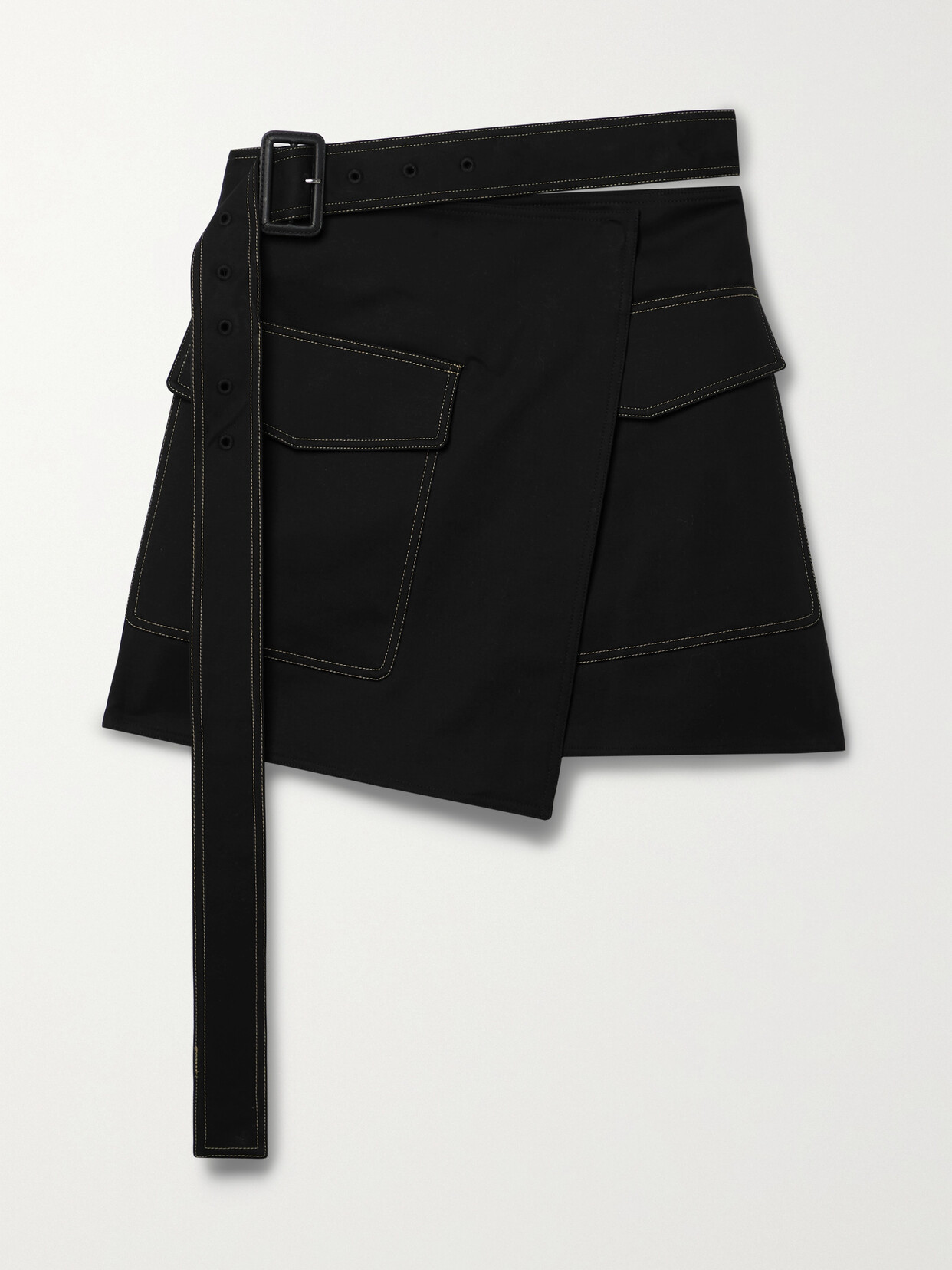 Helmut Lang - Trench Belted Wrap-effect Cotton-blend Mini Skirt - Black