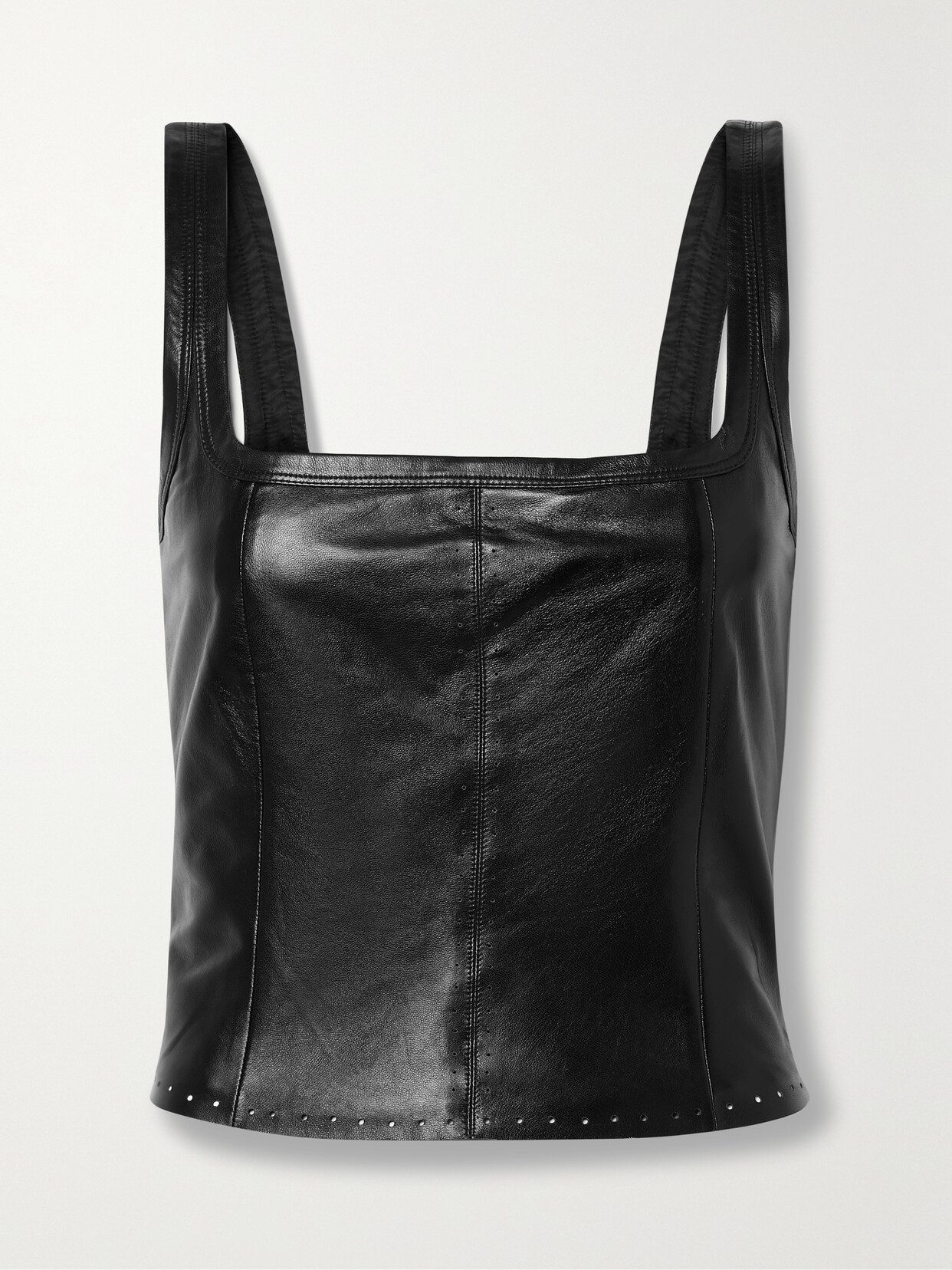 Helmut Lang Cropped Perforated Leather Tank - Black
