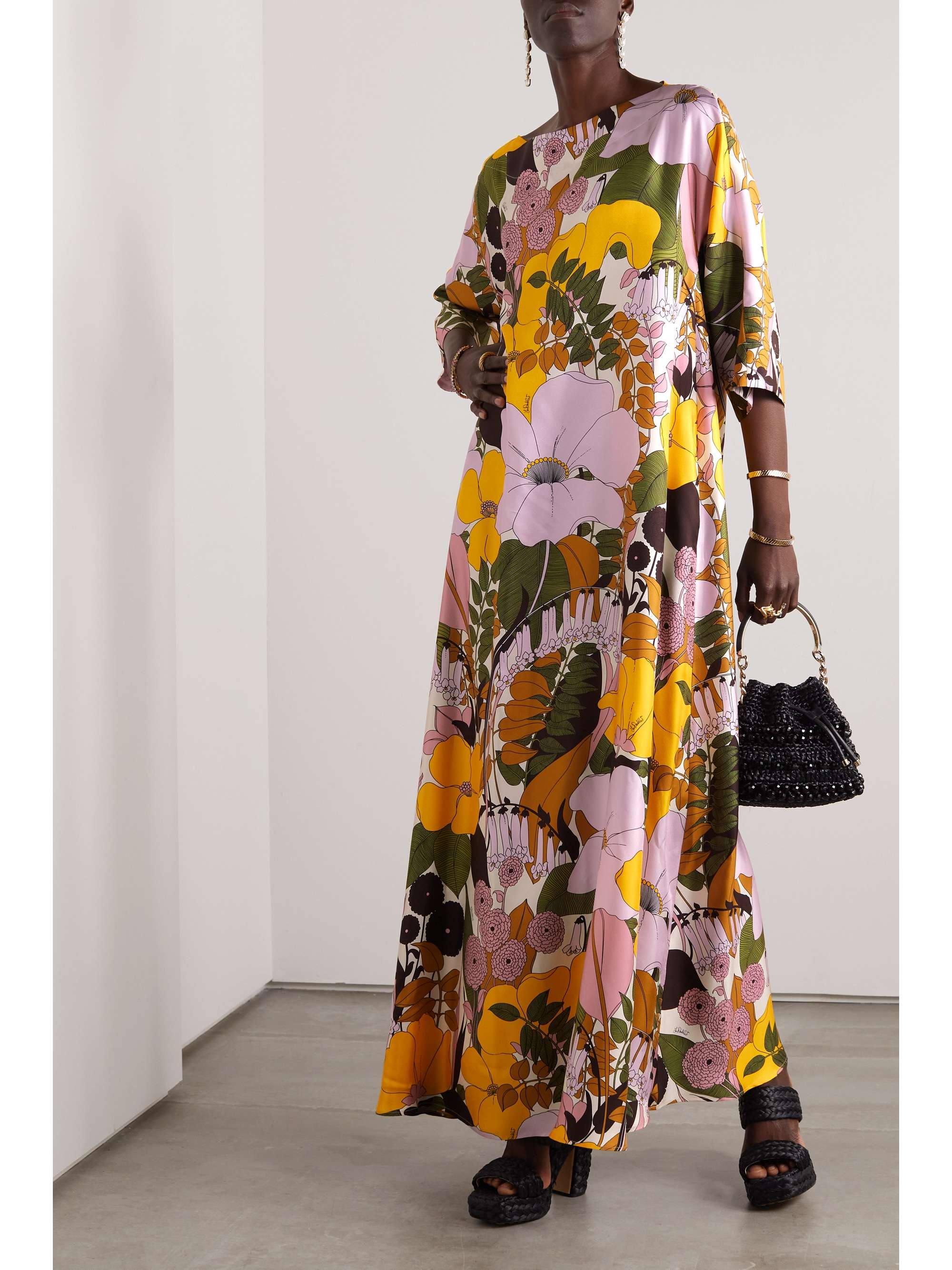 LA DOUBLEJ Floral-print silk-twill maxi dress | NET-A-PORTER