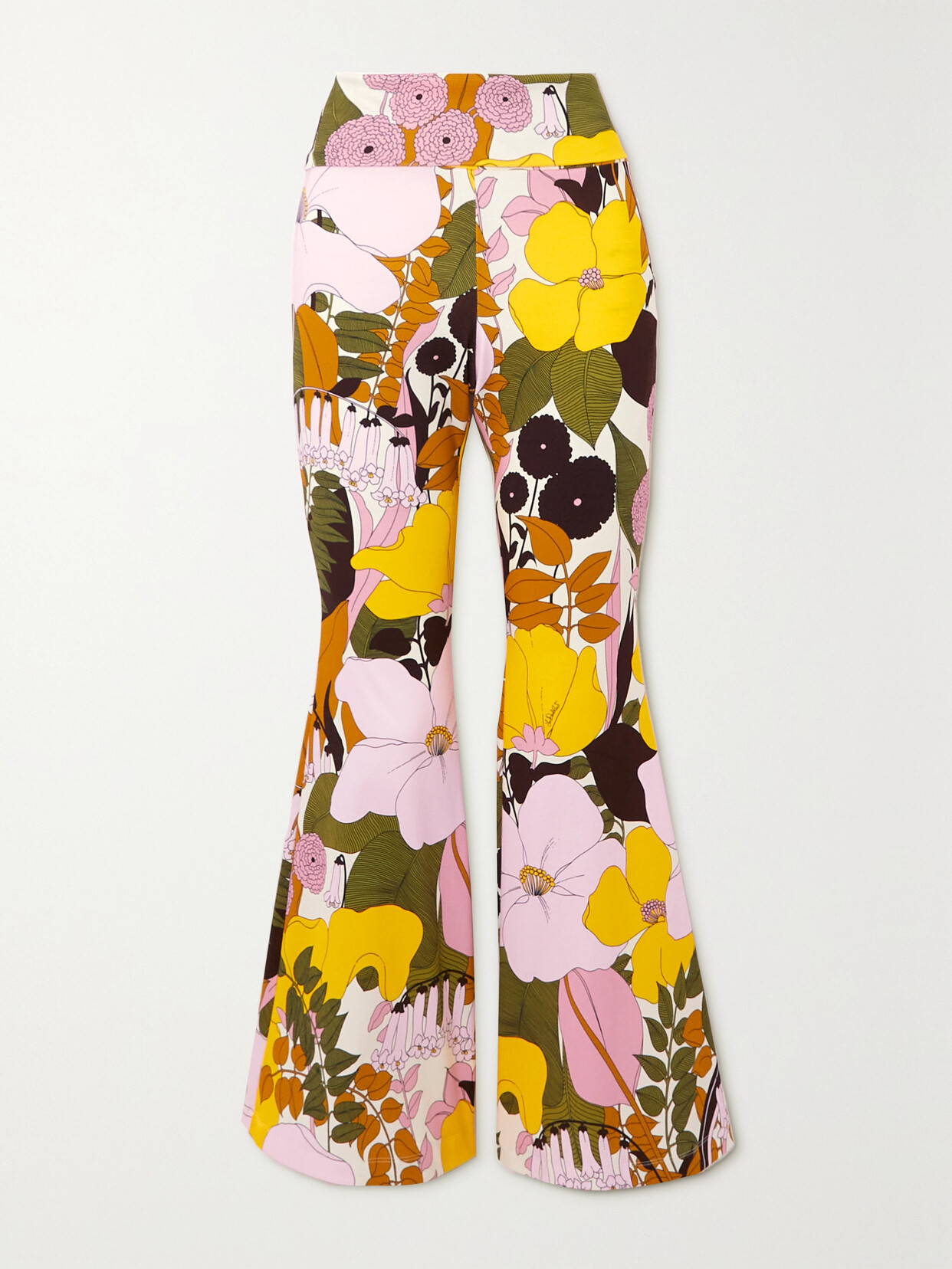 La DoubleJ - Meditation Floral-print Flared Cotton Pants - Pink