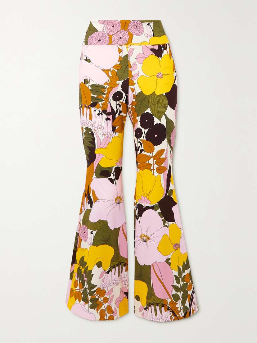 La DoubleJ Meditation Floral-print Flared Cotton Pants