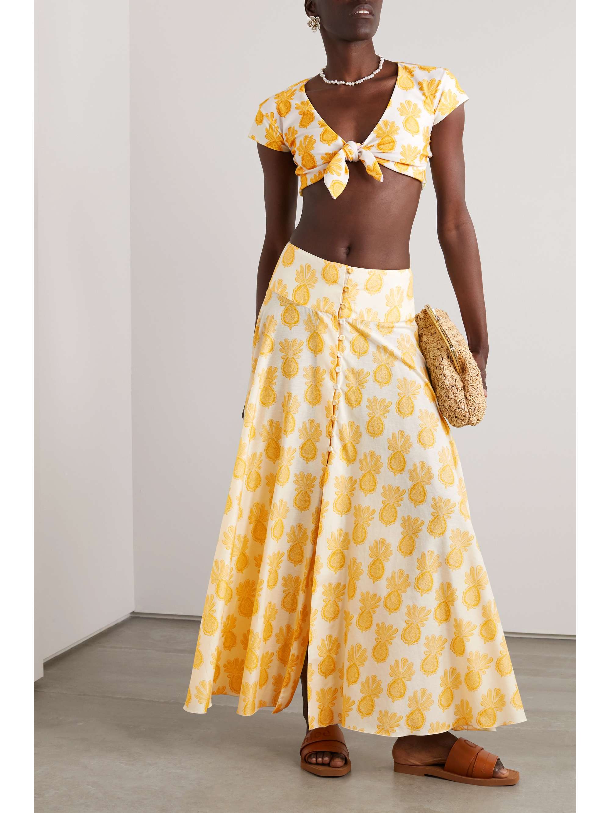 LA DOUBLEJ Ariel printed cotton and silk-blend voile maxi skirt