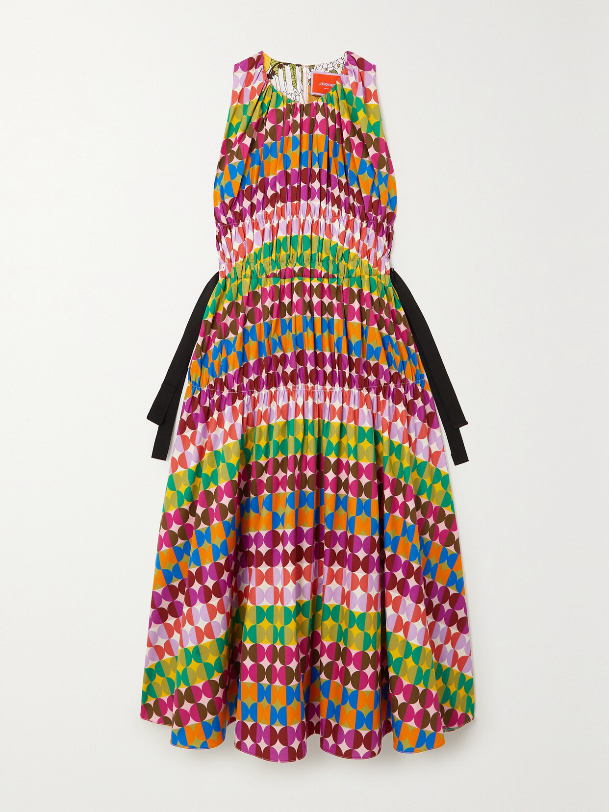 La Doublej Biennale Tie-detailed Tiered Printed Poplin Midi Dress In Multi