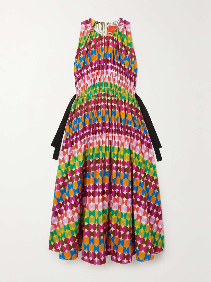 La DoubleJ Biennale Tie-detailed Tiered Printed Poplin Midi Dress - xx large