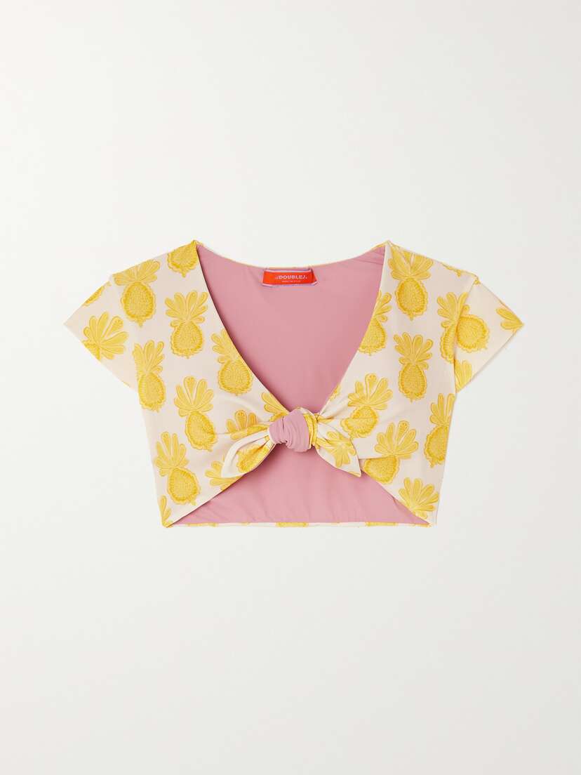 La DoubleJ Bardot Tie-front Printed Bikini Top - xx large