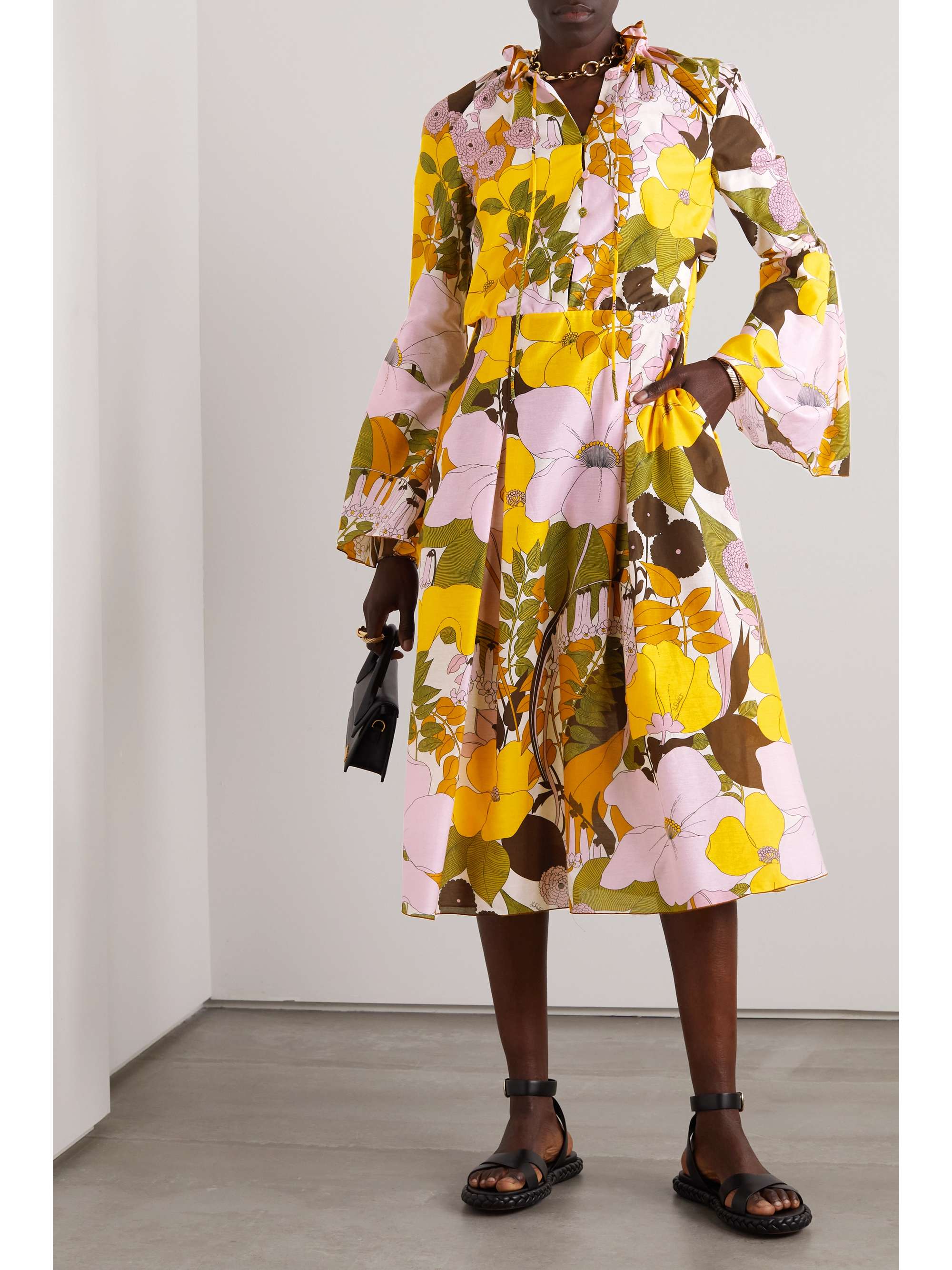 LA DOUBLEJ Casanova floral-print cotton and silk-blend midi dress | NET ...