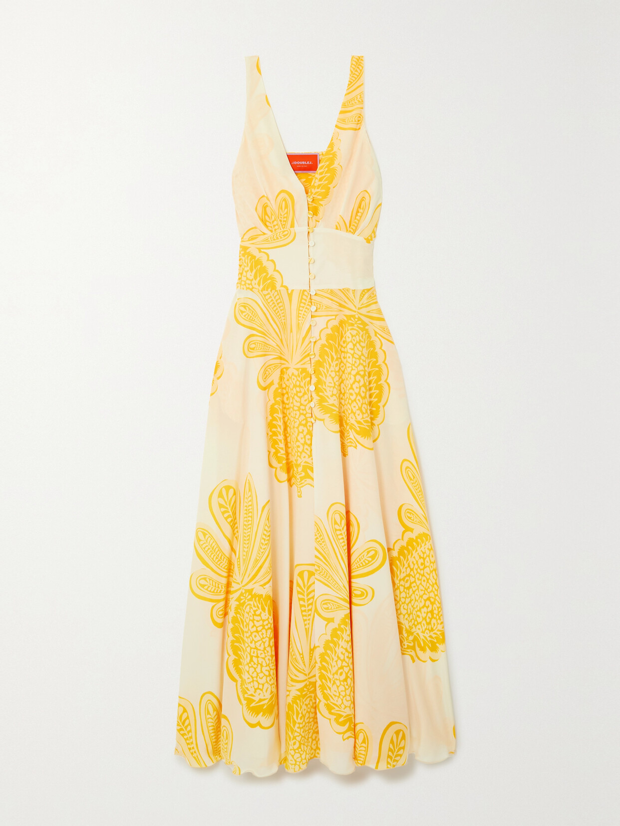 La DoubleJ - Printed Silk Crepe De Chine Maxi Dress - Yellow