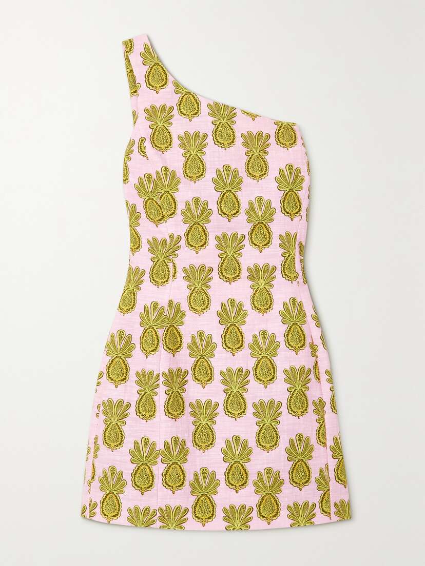 La DoubleJ Bold One-shoulder Printed Cotton-blend Bouclé Mini Dress - xx large