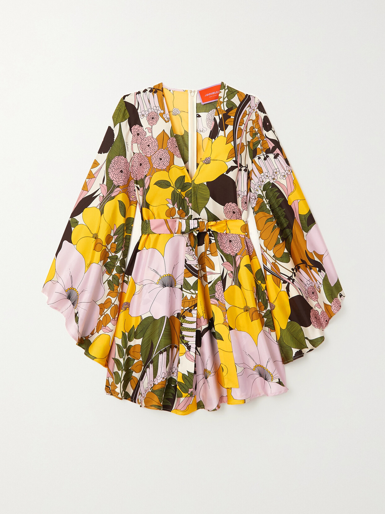 La DoubleJ - Magnifico Ruched Printed Silk Mini Dress - Pink
