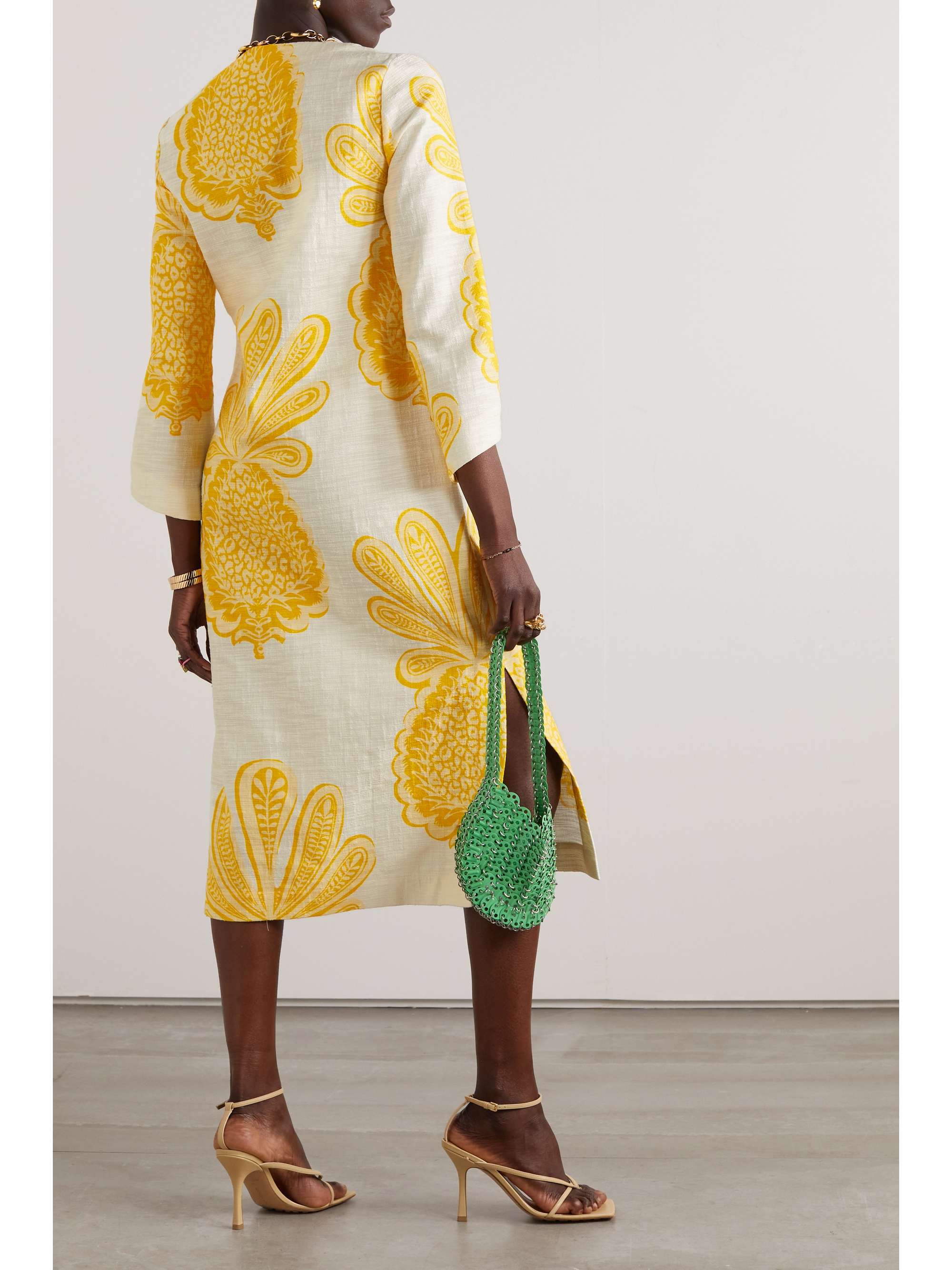 LA DOUBLEJ Printed slub cotton-blend midi dress