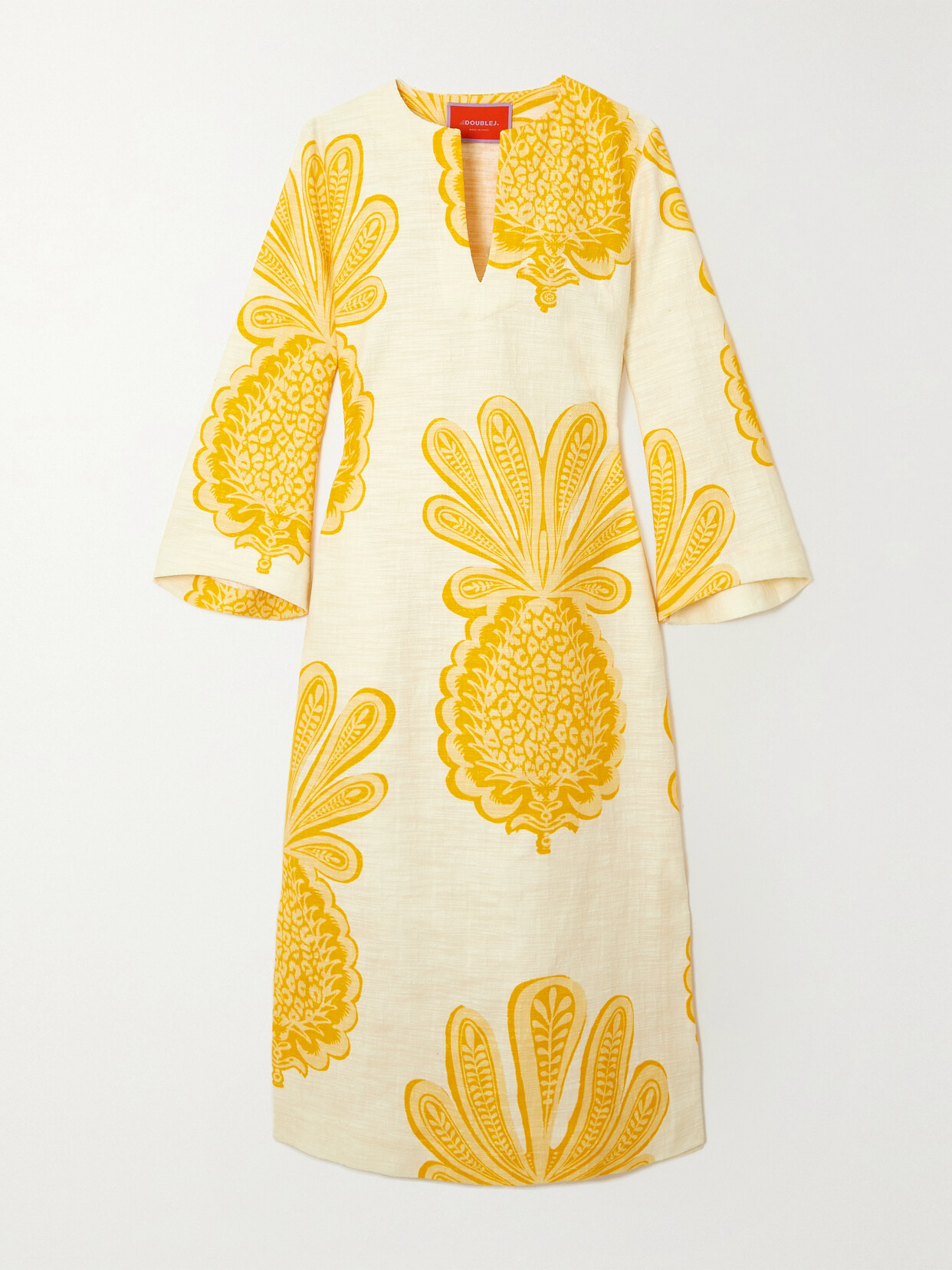 La Doublej Printed Slub Cotton-blend Midi Dress In Yellow