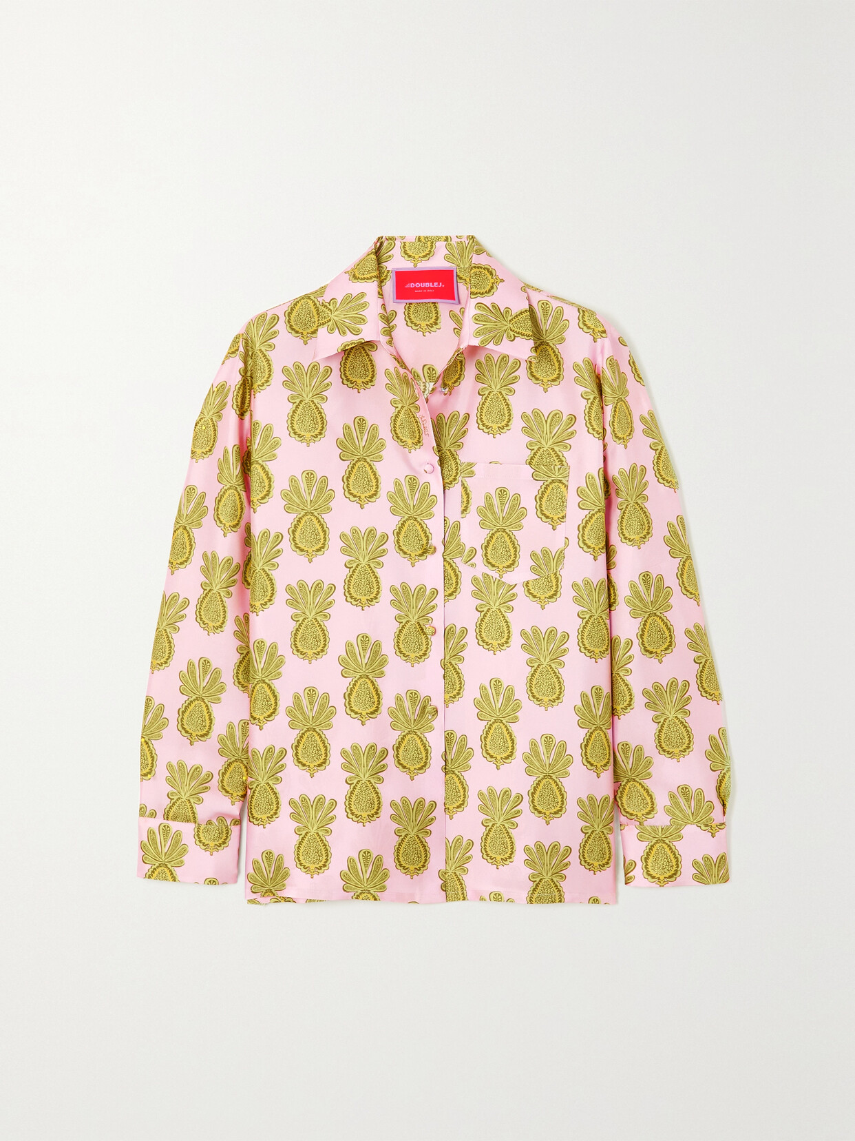 La Doublej Printed Silk-twill Shirt In Yellow