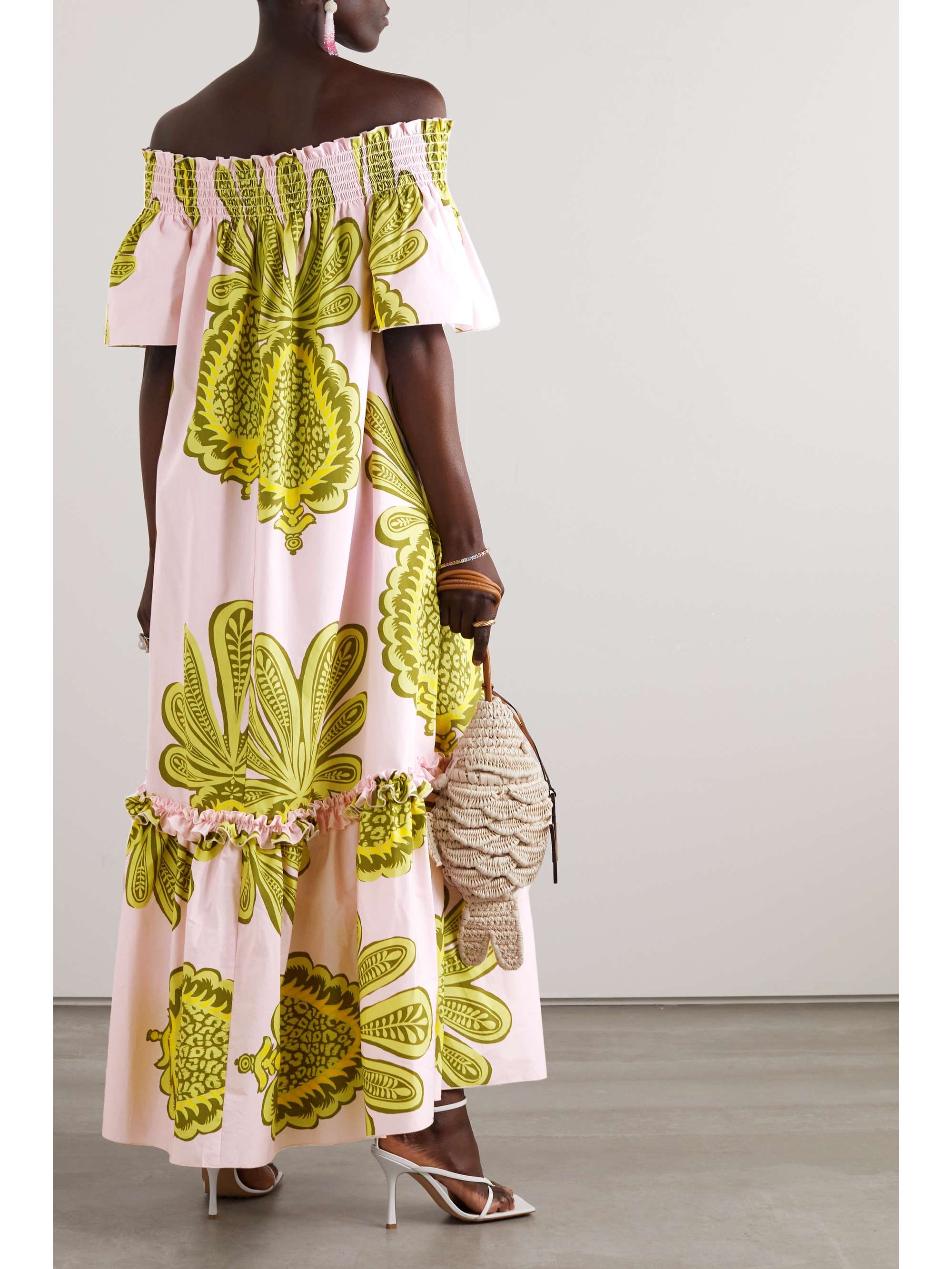 LA DOUBLEJ Capalbio off-the-shoulder ruffled printed cotton-poplin maxi dress