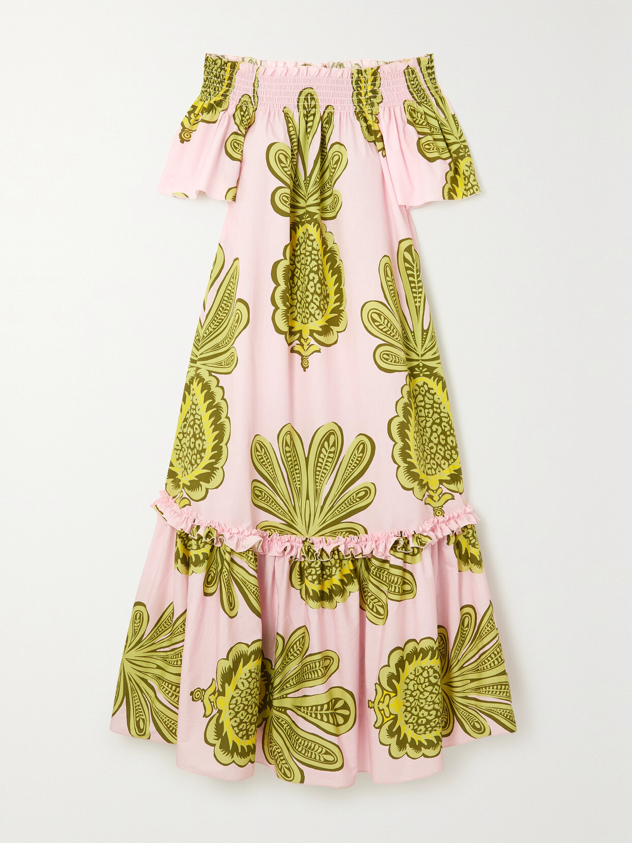 La DoubleJ Capalbio Off-the-shoulder Ruffled Printed Cotton-poplin Maxi Dress - Pink