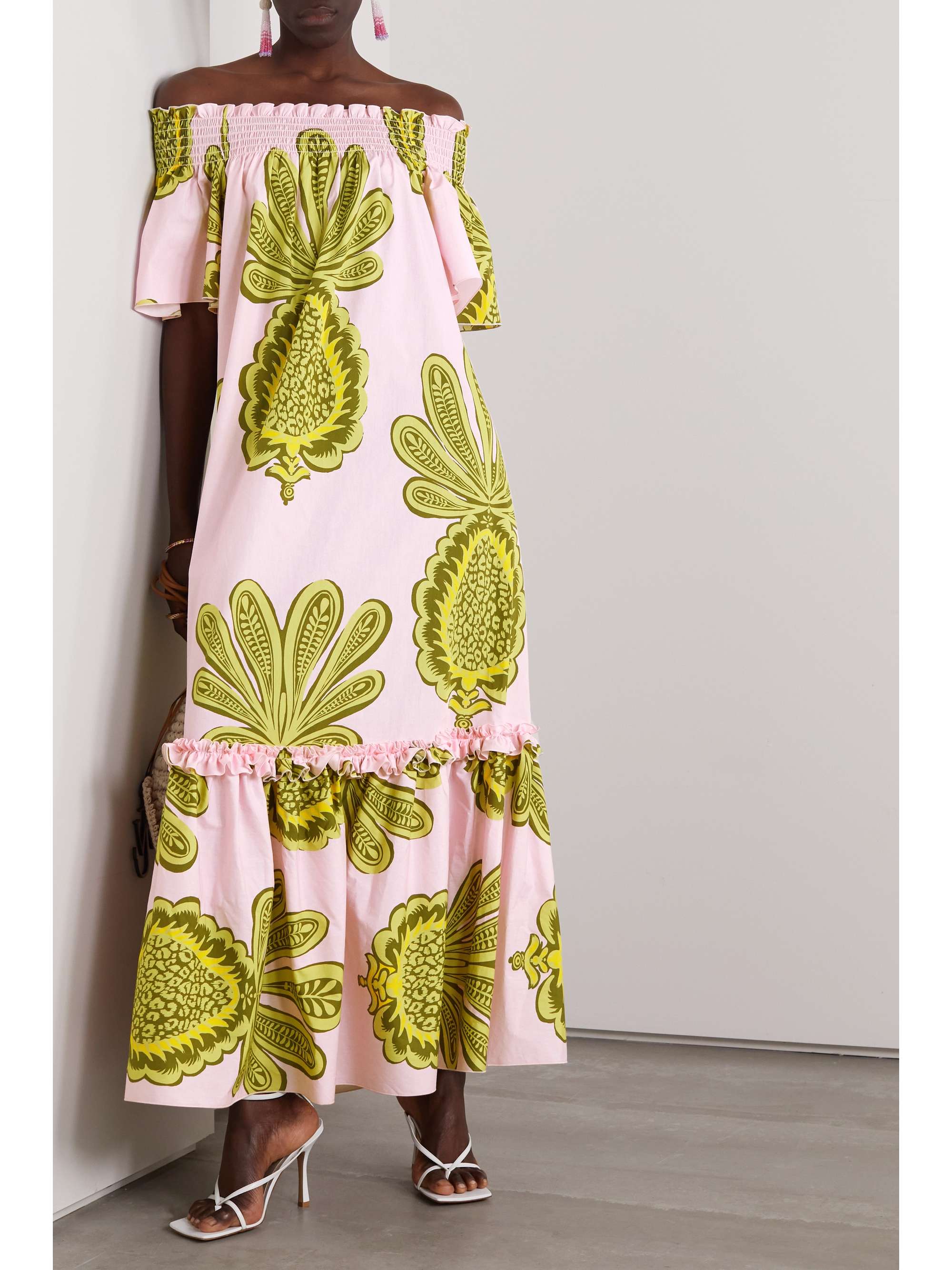 LA DOUBLEJ Capalbio off-the-shoulder ruffled printed cotton-poplin maxi dress