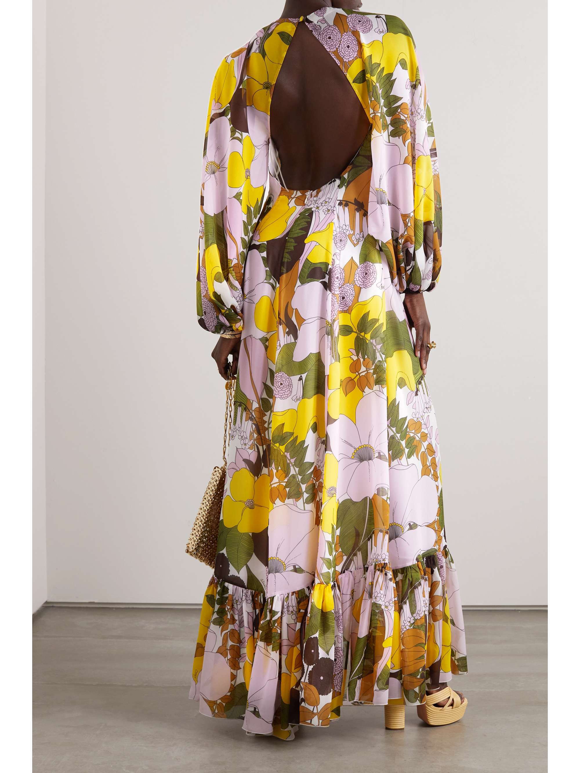 LA DOUBLEJ Eve open-back floral-print chiffon maxi dress