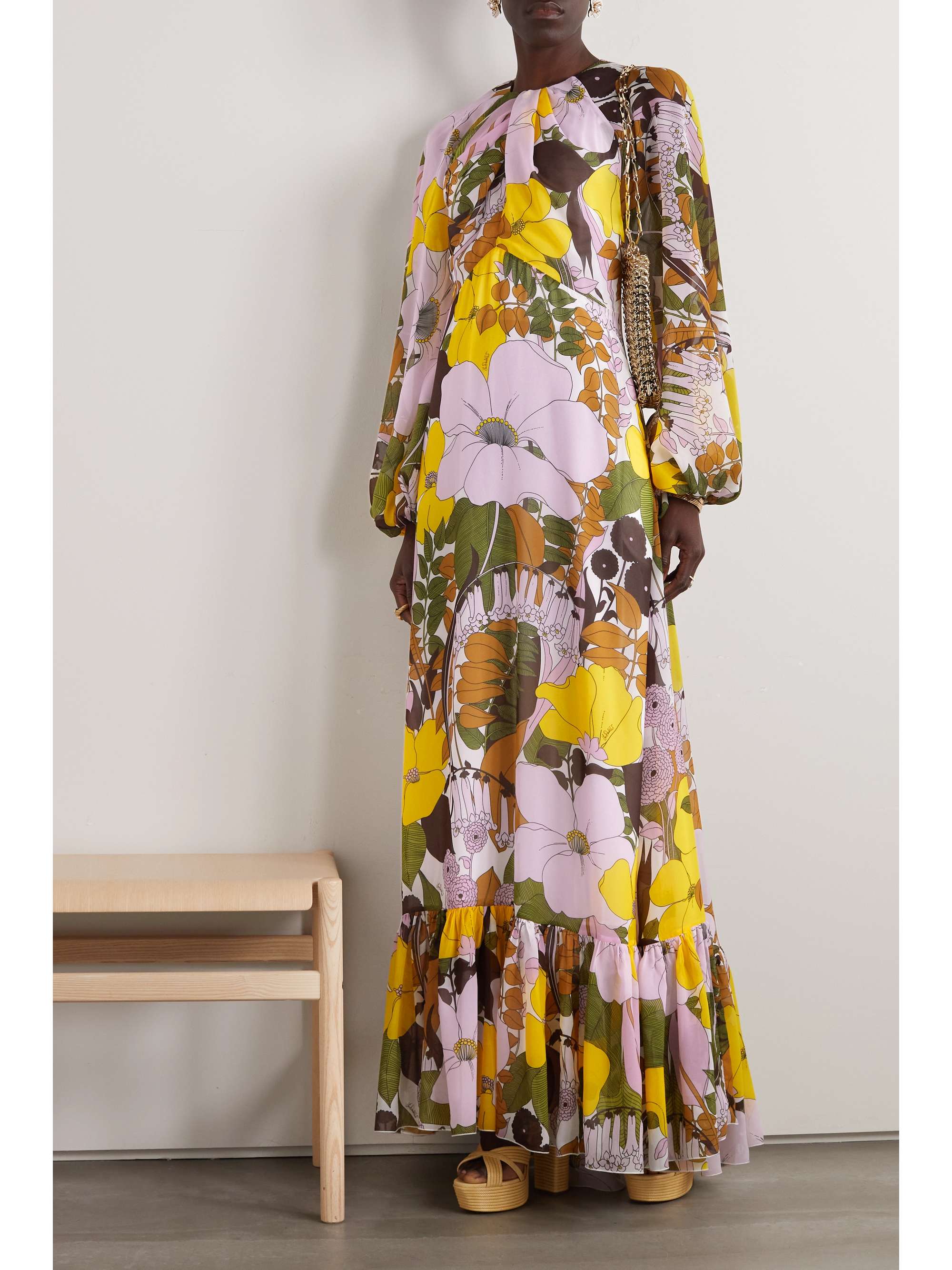 LA DOUBLEJ Eve open-back floral-print chiffon maxi dress