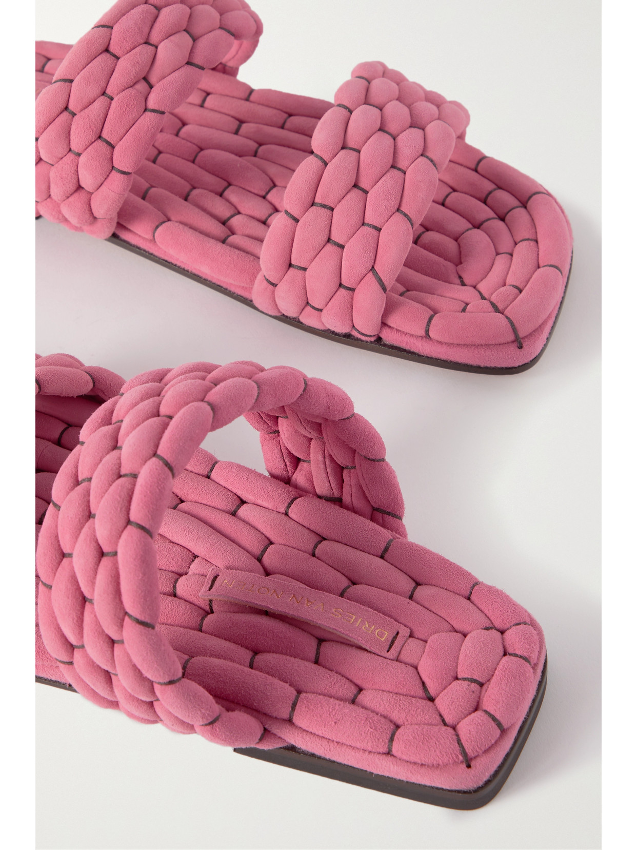Dries Van Noten Woven Suede Slides In Pink