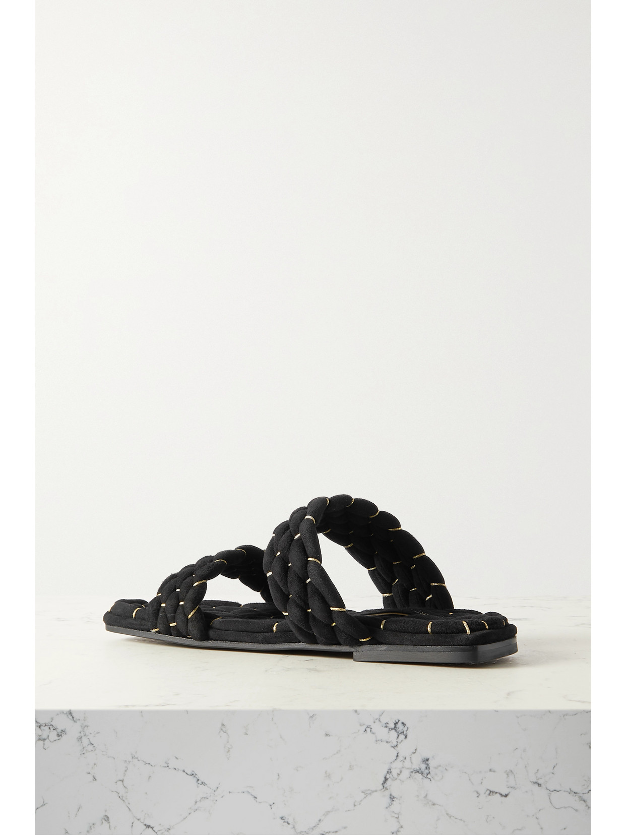 Dries Van Noten Woven Metallic Suede Slides In Black