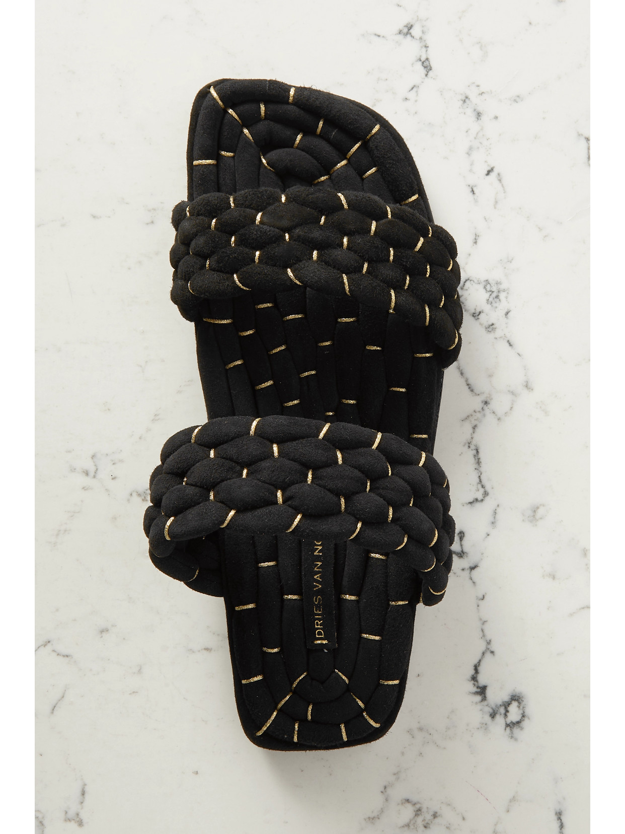 Shop Dries Van Noten Woven Metallic Suede Slides In Black