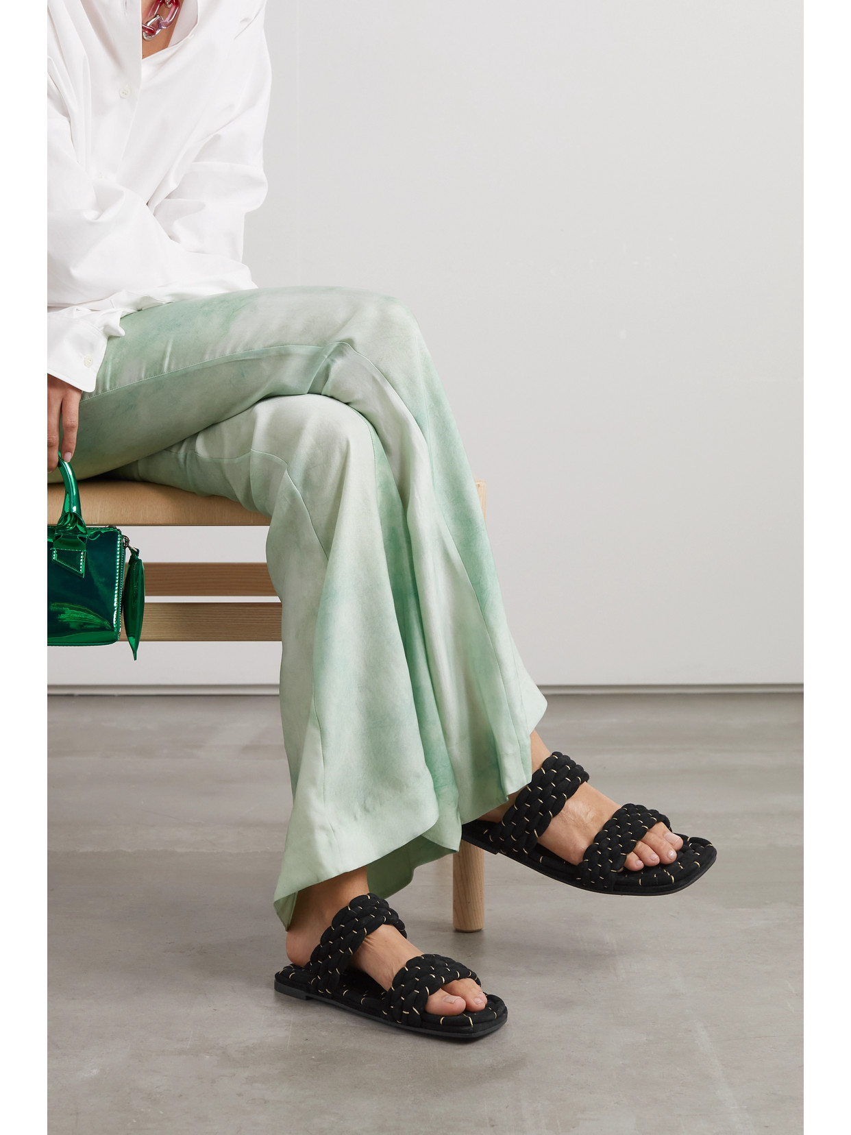 Dries Van Noten Woven Metallic Suede Slides In Black