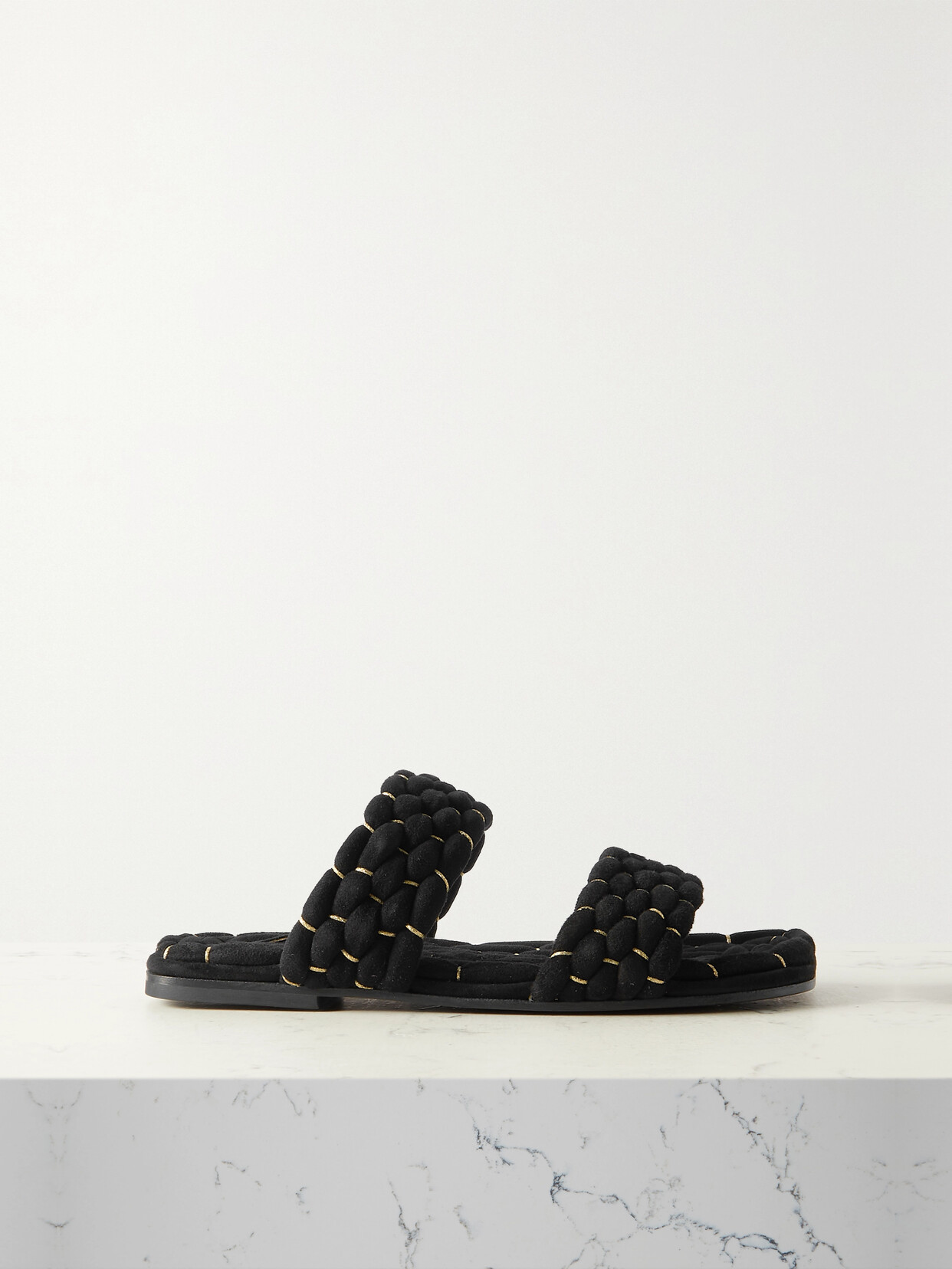 Dries Van Noten Woven Metallic Suede Slides In Black