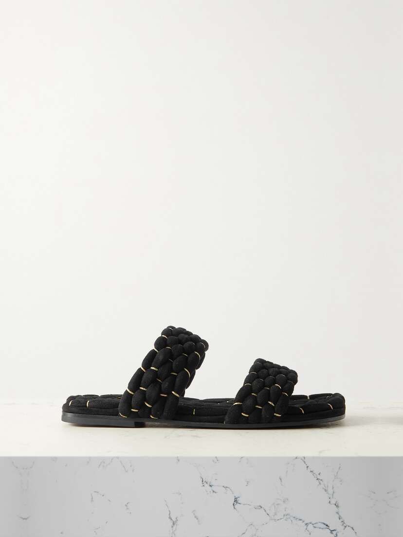 Dries Van Noten Woven Metallic Suede Slides