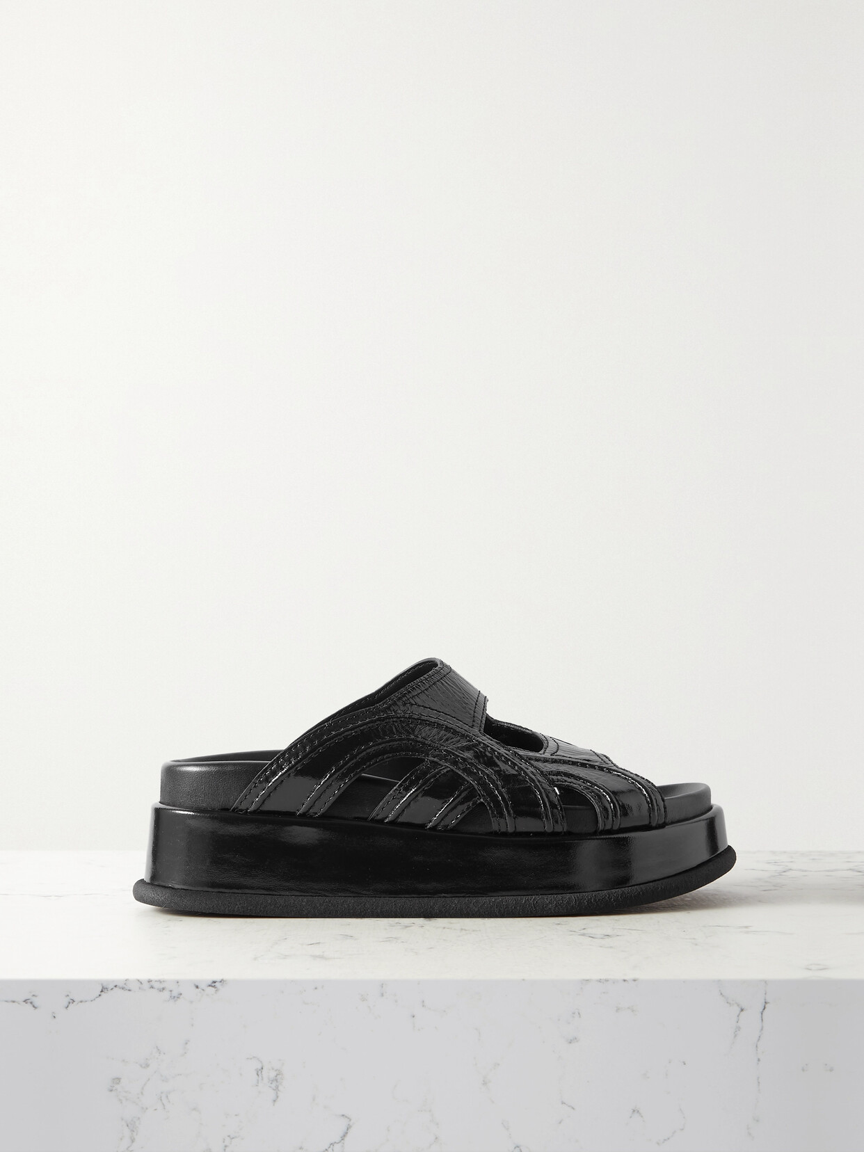 Dries Van Noten Patent-leather Platform Slides - Black