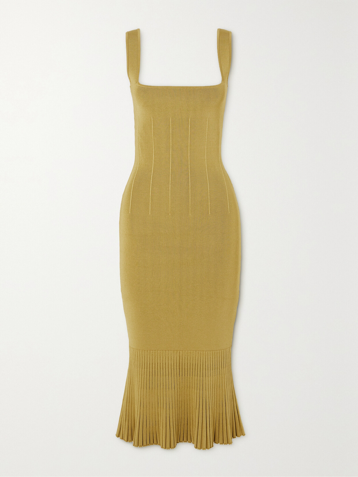 Galvan - + Net Sustain Atalanta Pleated Stretch Recycled-knit Midi Dress - Gold