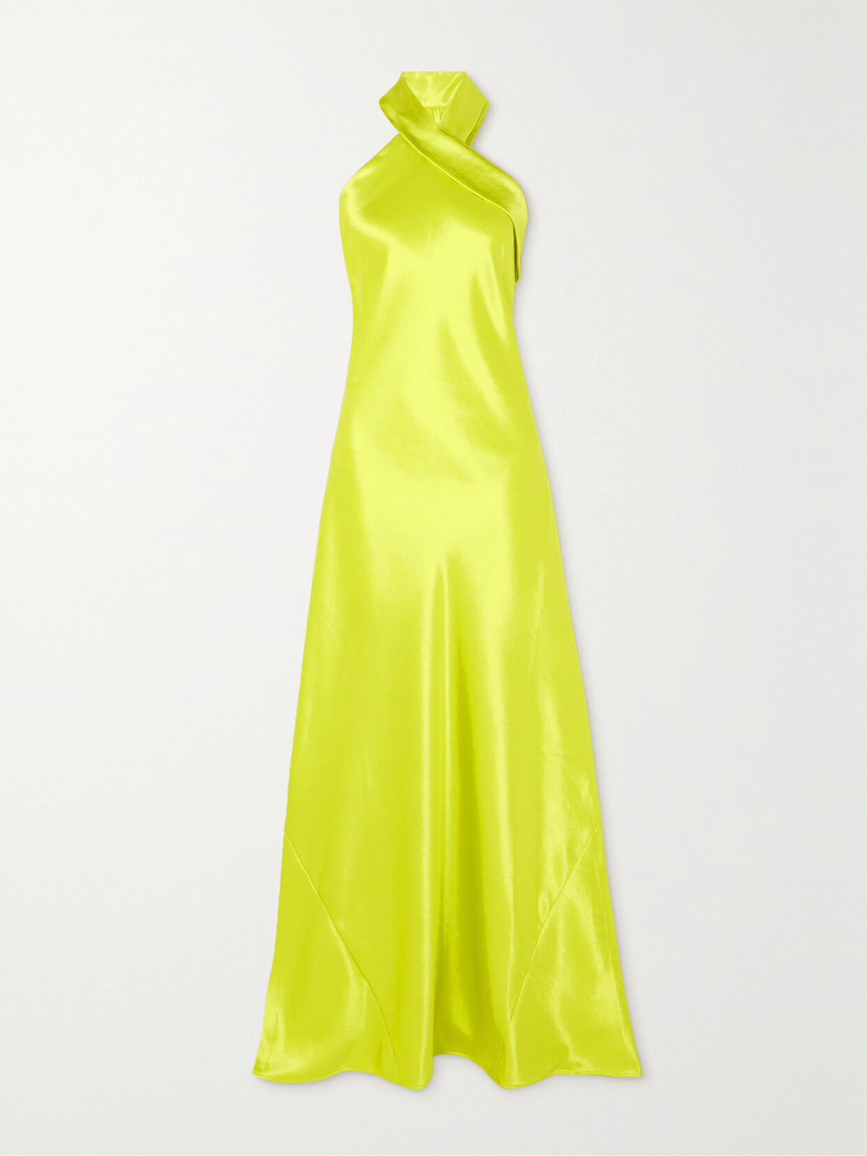 Galvan Pandora Neon Satin Halterneck Gown - Yellow