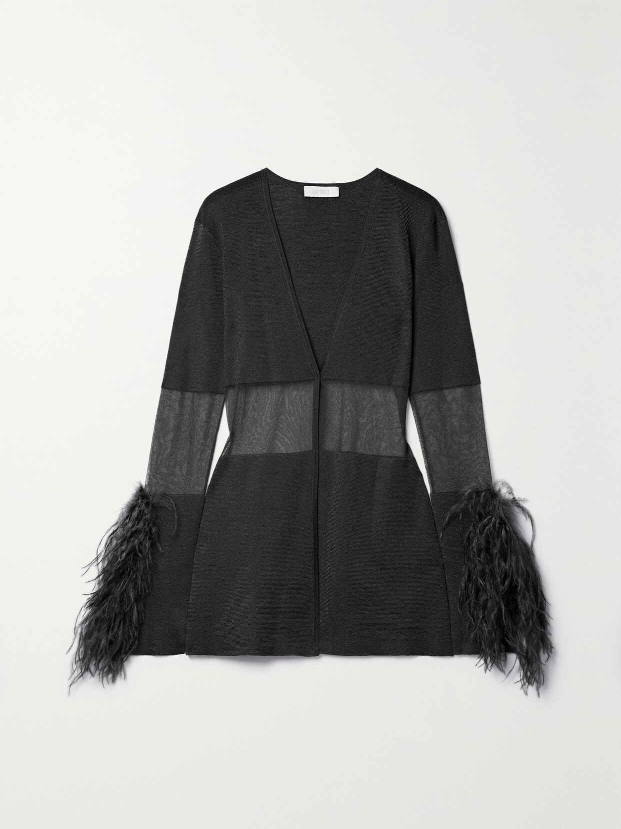 LAPOINTE - Feather-trimmed Mesh-paneled Metallic Knitted Cardigan - Gray