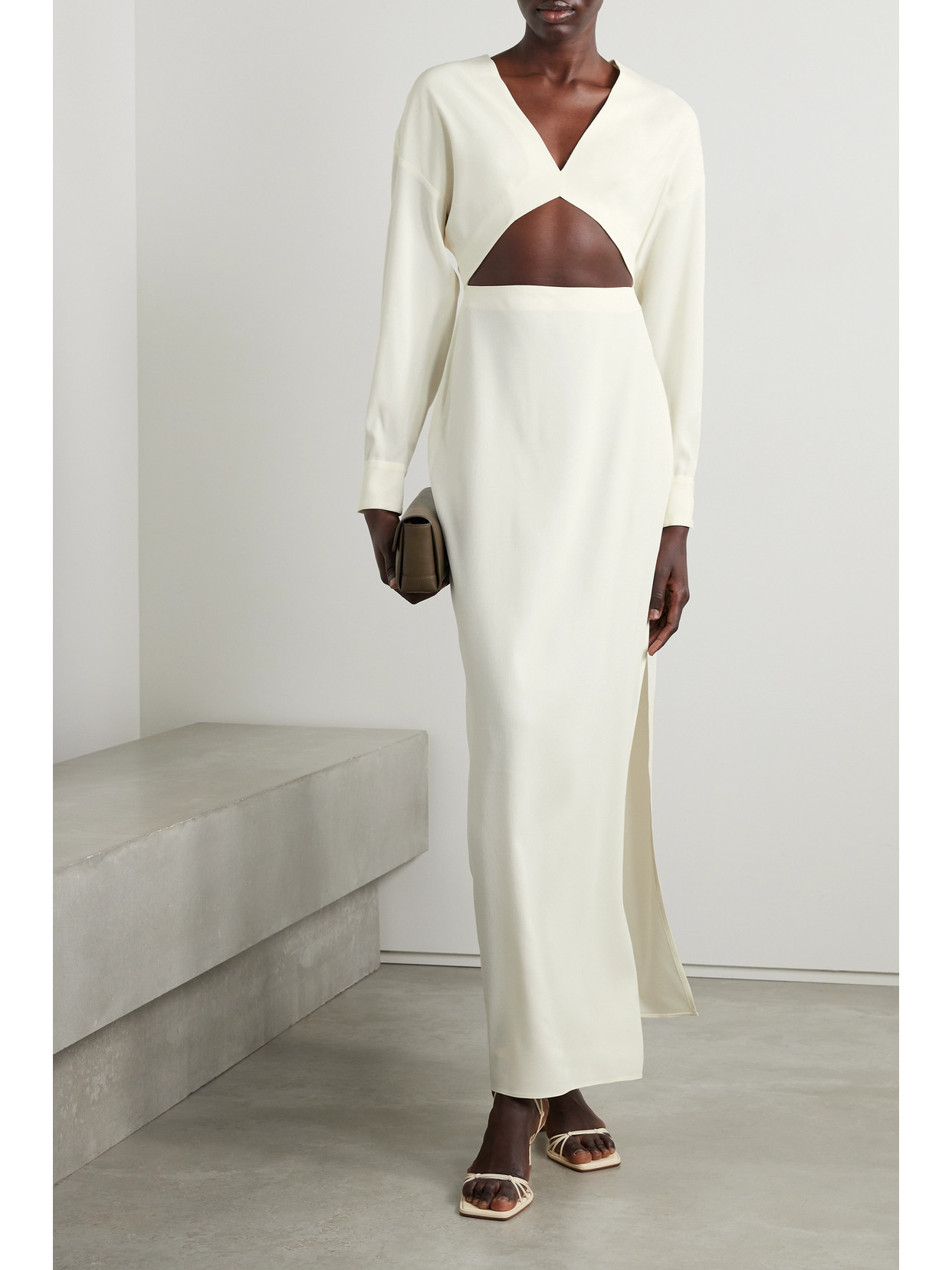 Lapointe Cutout Crepe Maxi Dress In Cream