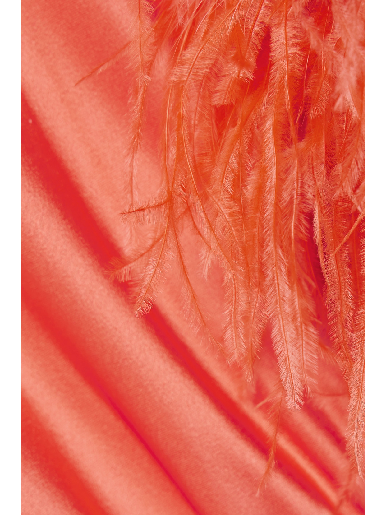 Lapointe Feather-trimmed Ruched Satin Gown In Orange