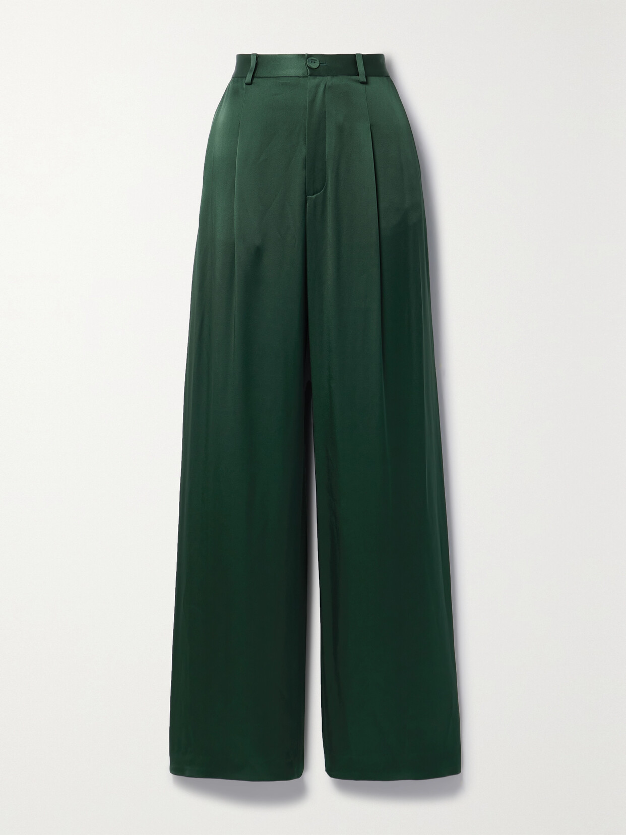 LAPOINTE Pleated Satin Straight-leg Pants - Green