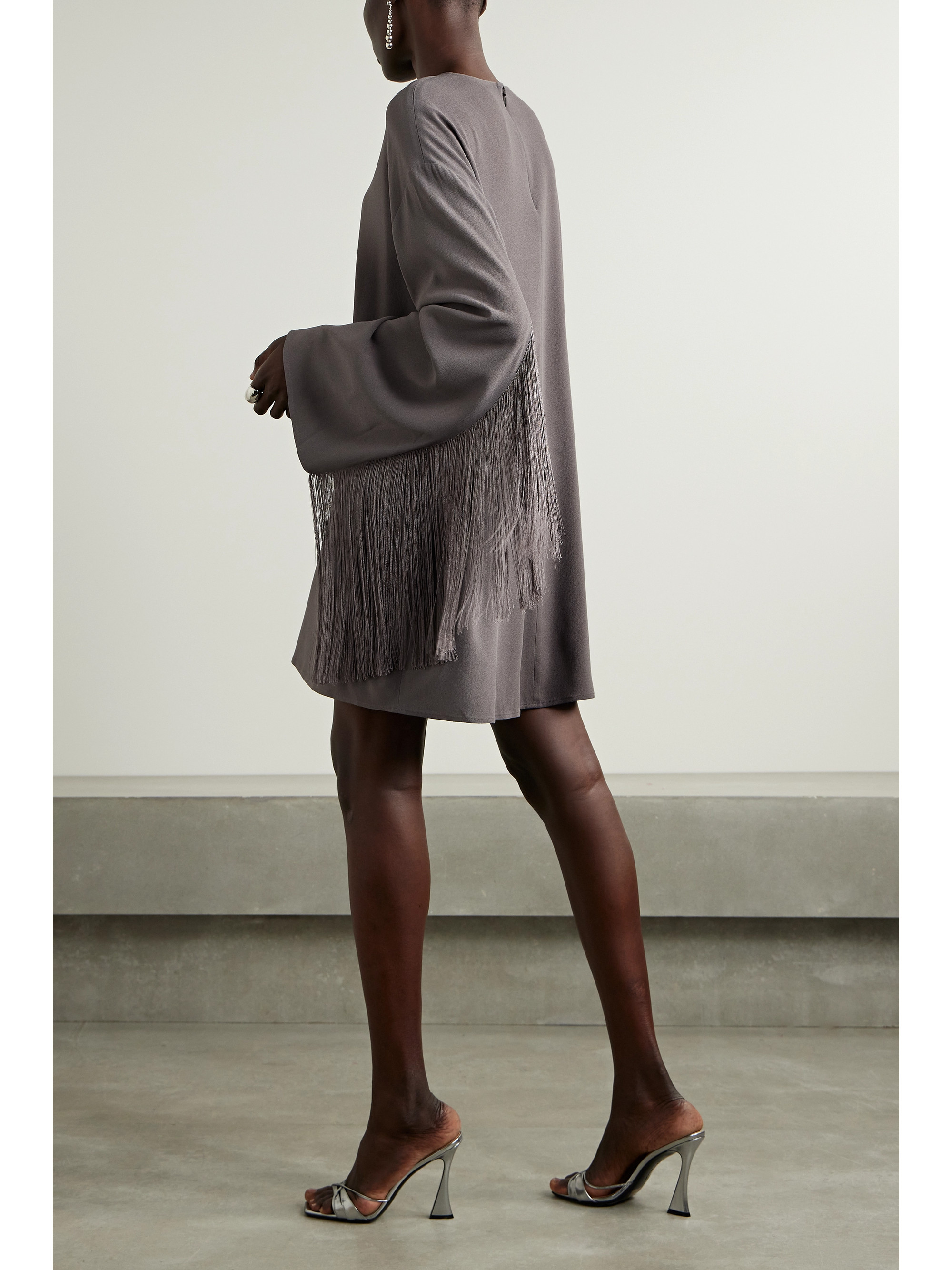 LAPOINTE Fringed crepe mini dress
