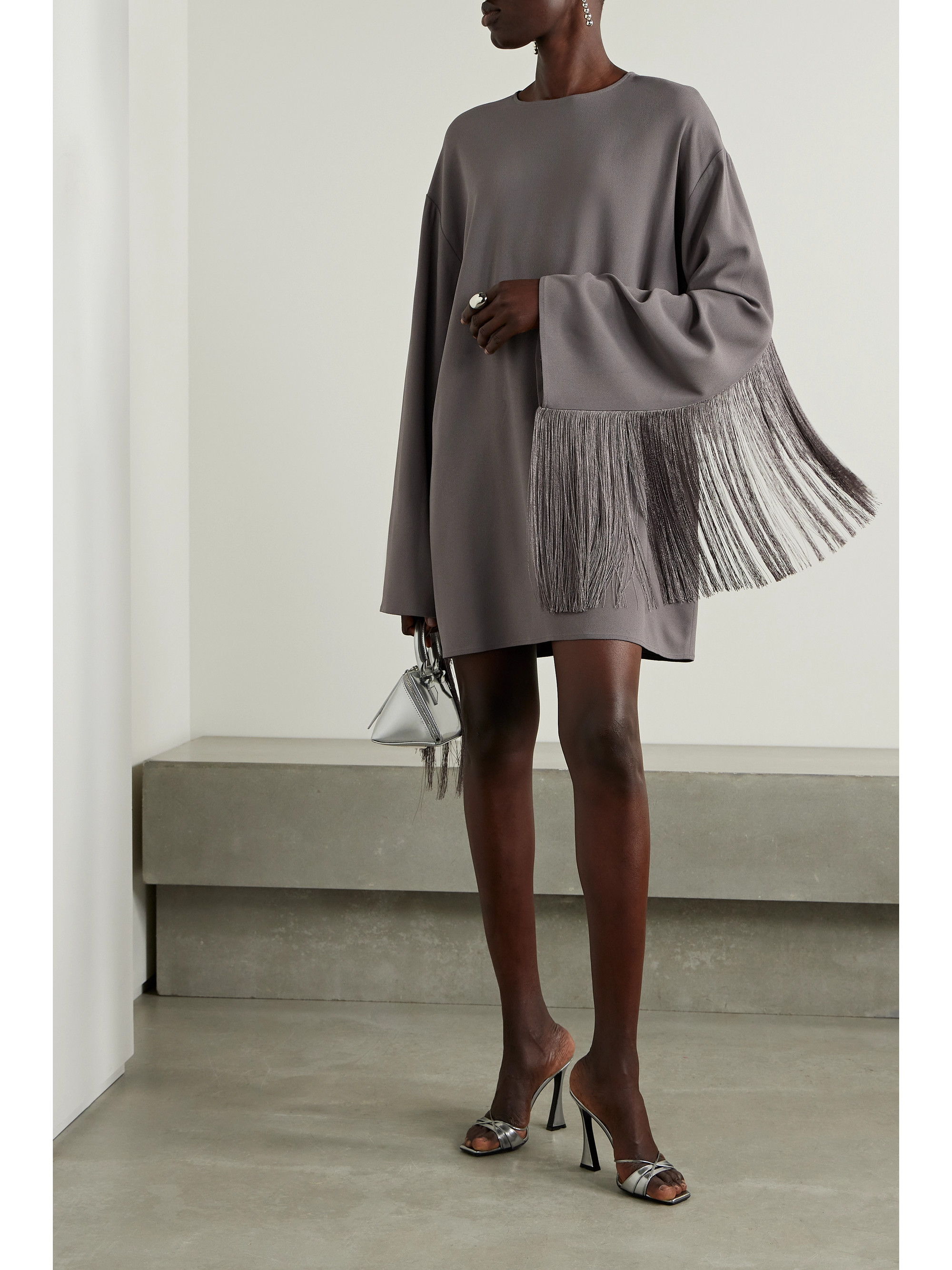 LAPOINTE Fringed crepe mini dress