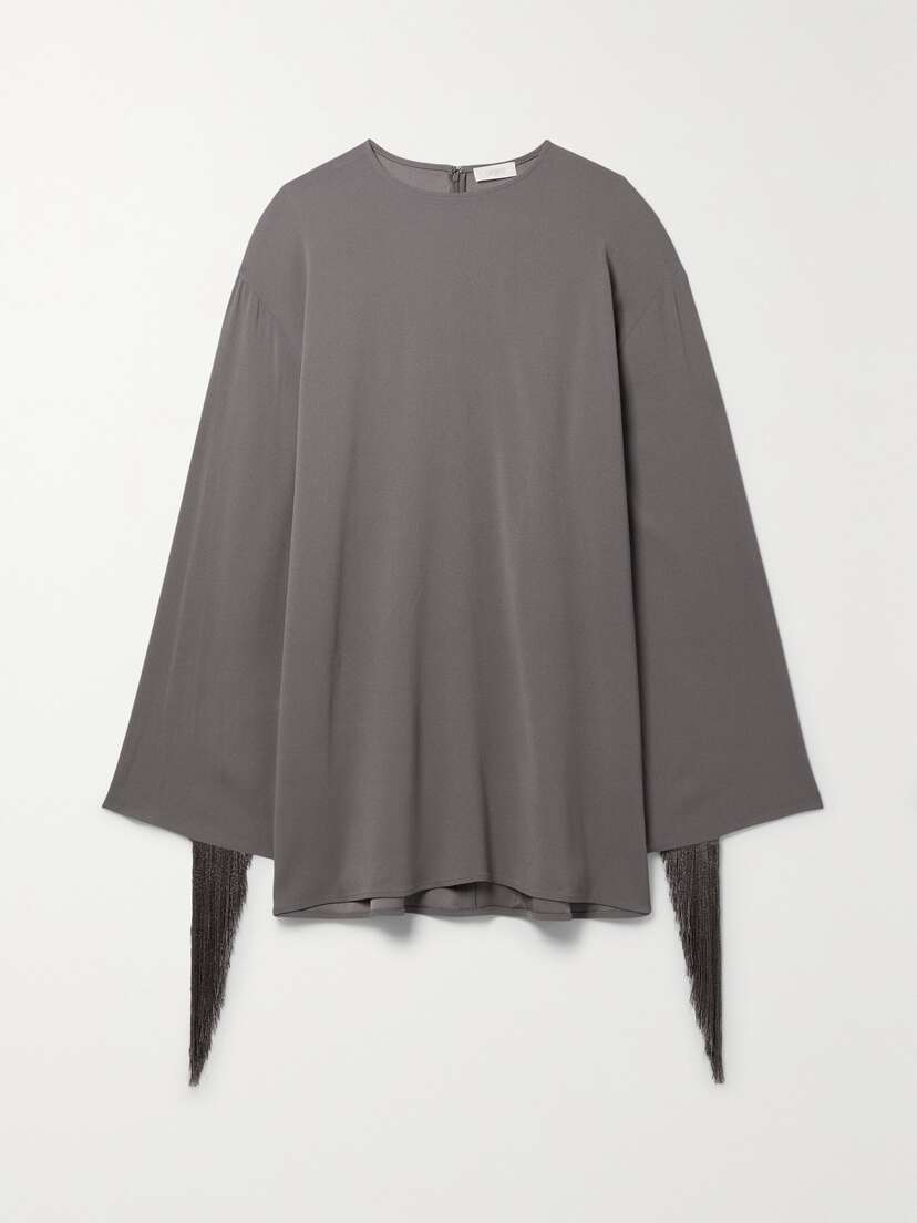 Lapointe Fringed Crepe Mini Dress