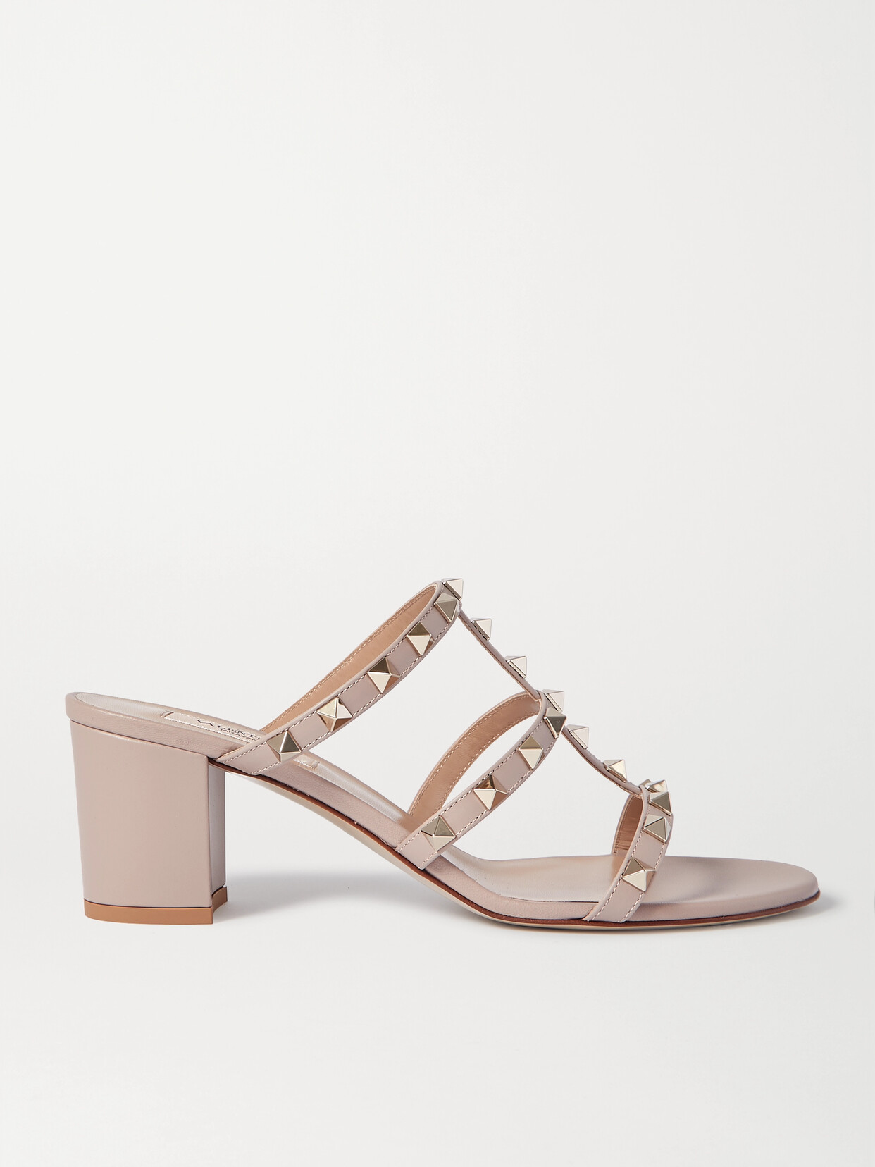 Valentino Garavani Rockstud Slide Sandal In Laminated Nappa Leather 60mm Woman Rose Cannelle 42 In Brown