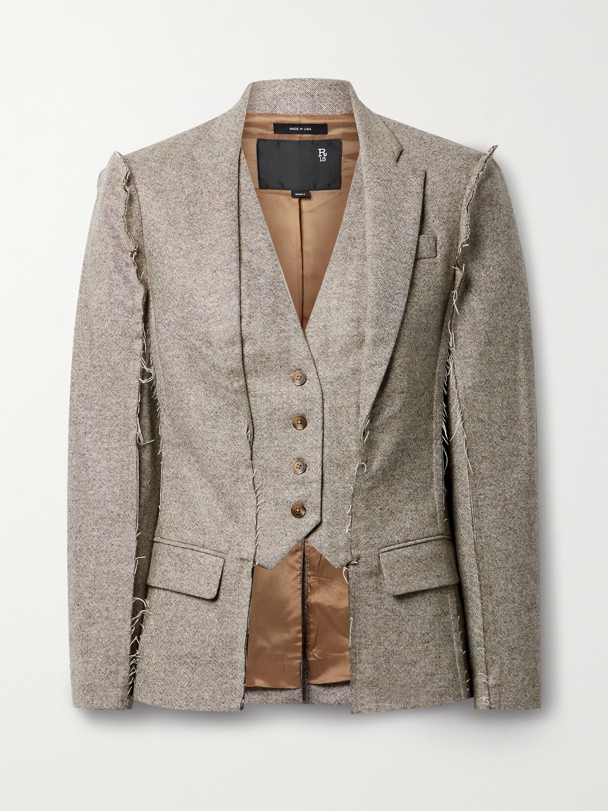 R13 - Frayed Merino Mélange Wool Blazer - Neutrals