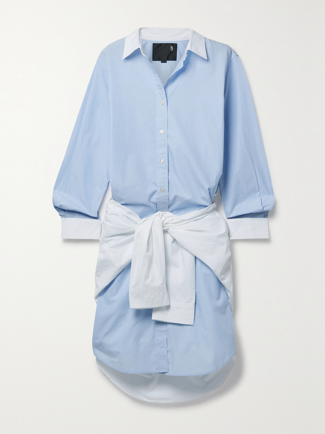 R13 Layered Tie-front Cotton-poplin Midi Shirt Dress - Blue