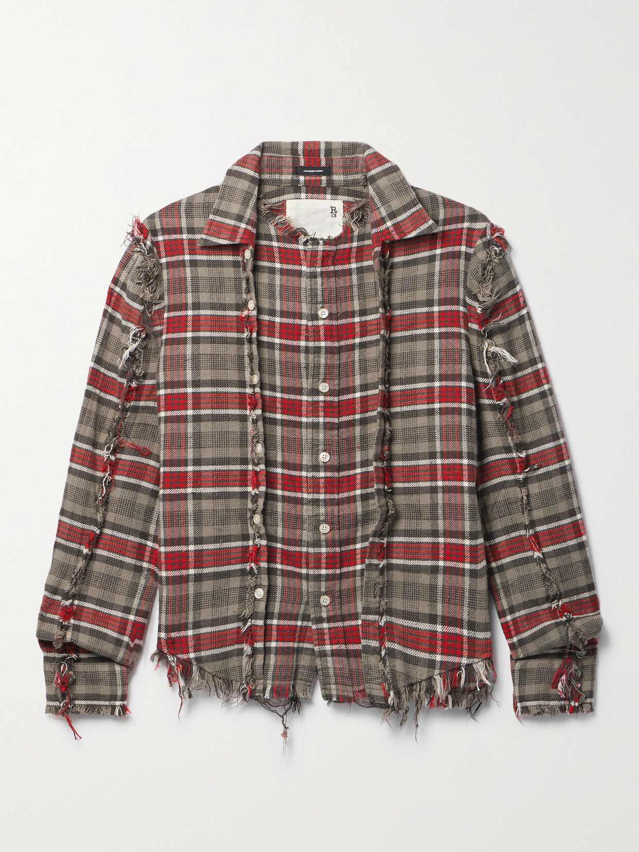 R13 Frayed Checked Cotton-flannel Shirt - Gray