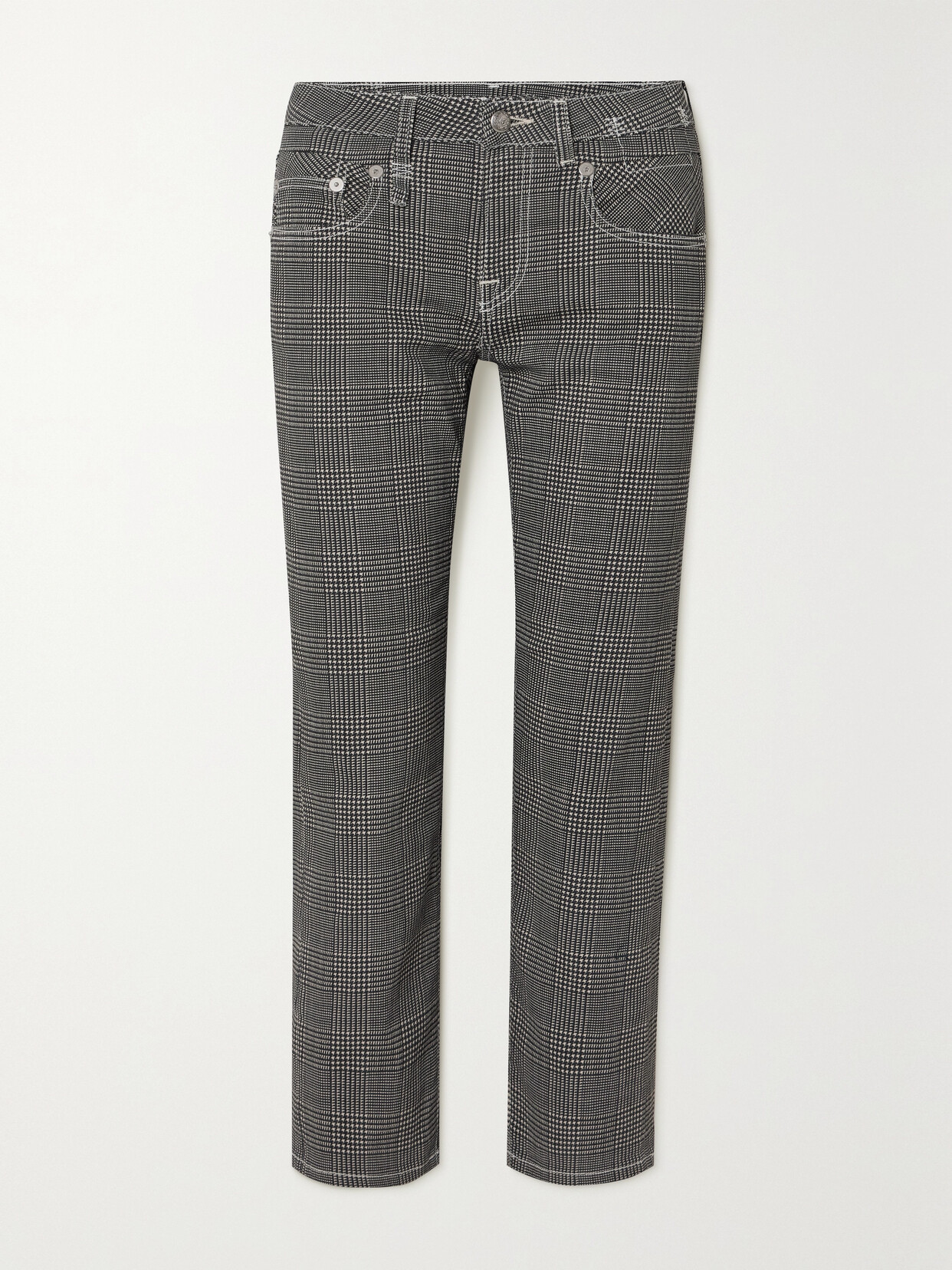 R13 Boy Cropped Prince Of Wales Checked Low-rise Slim-leg Jeans In Green