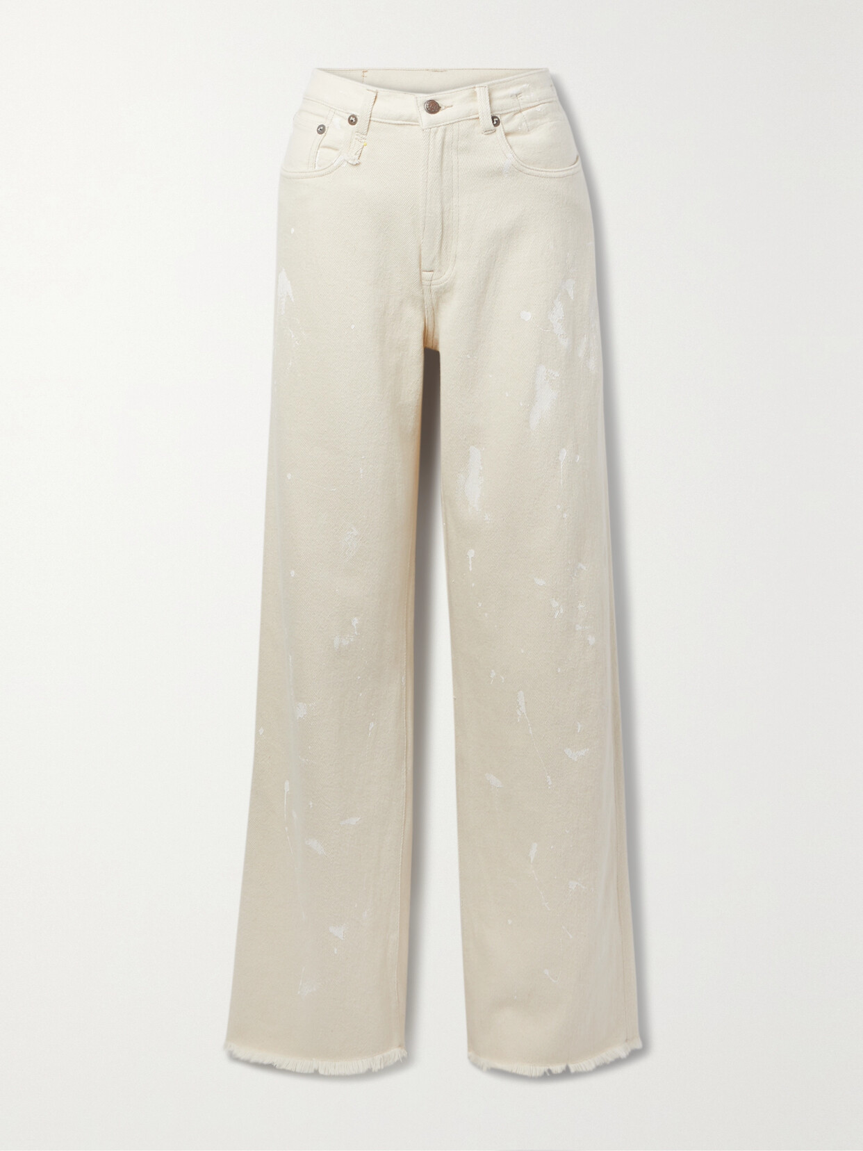 R13 D'ARCY FRAYED PAINT-SPLATTERED HIGH-RISE WIDE-LEG JEANS